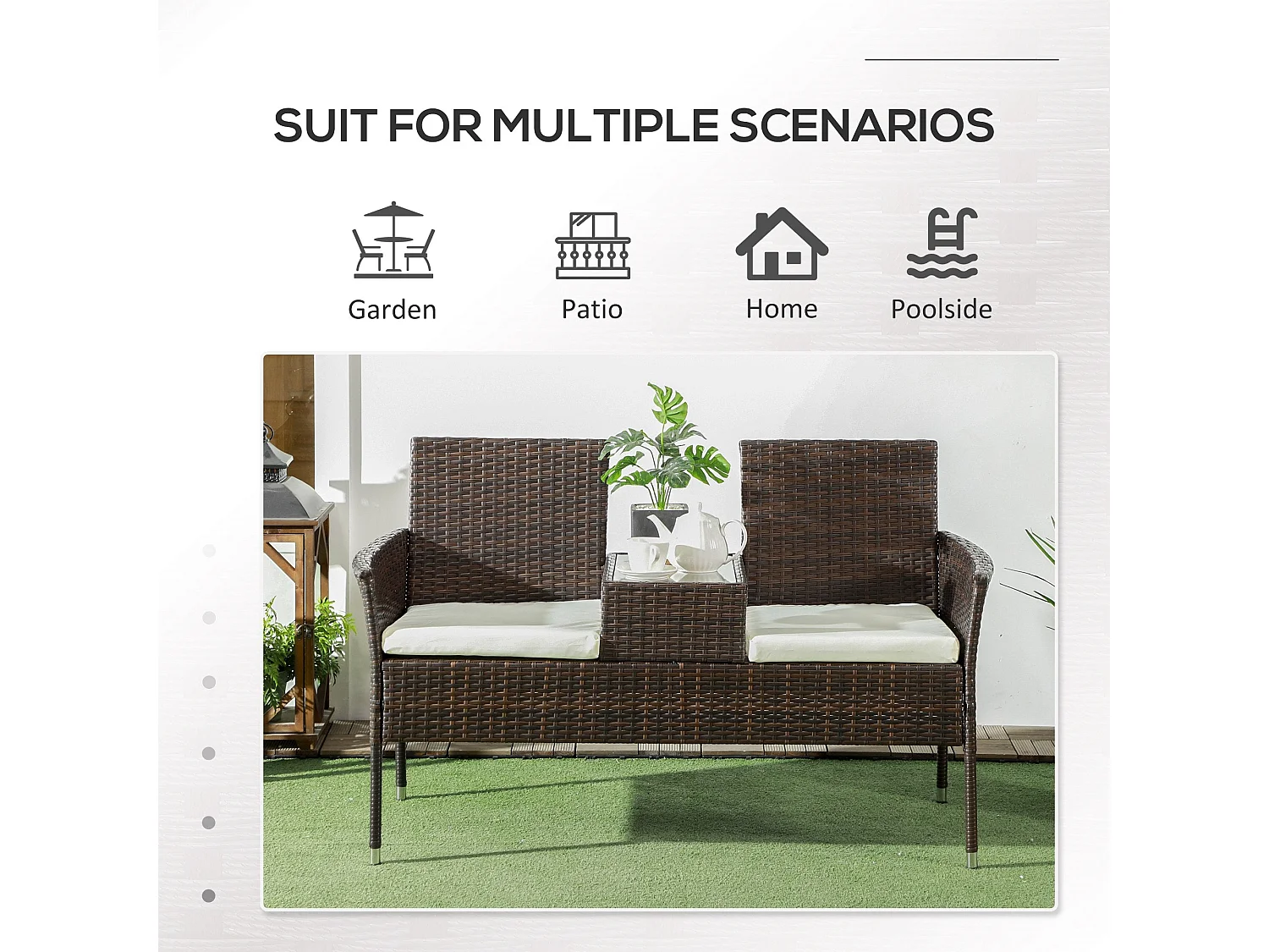 Renata 2 Seater Faux Rattan Garden Chair with Integrated Table