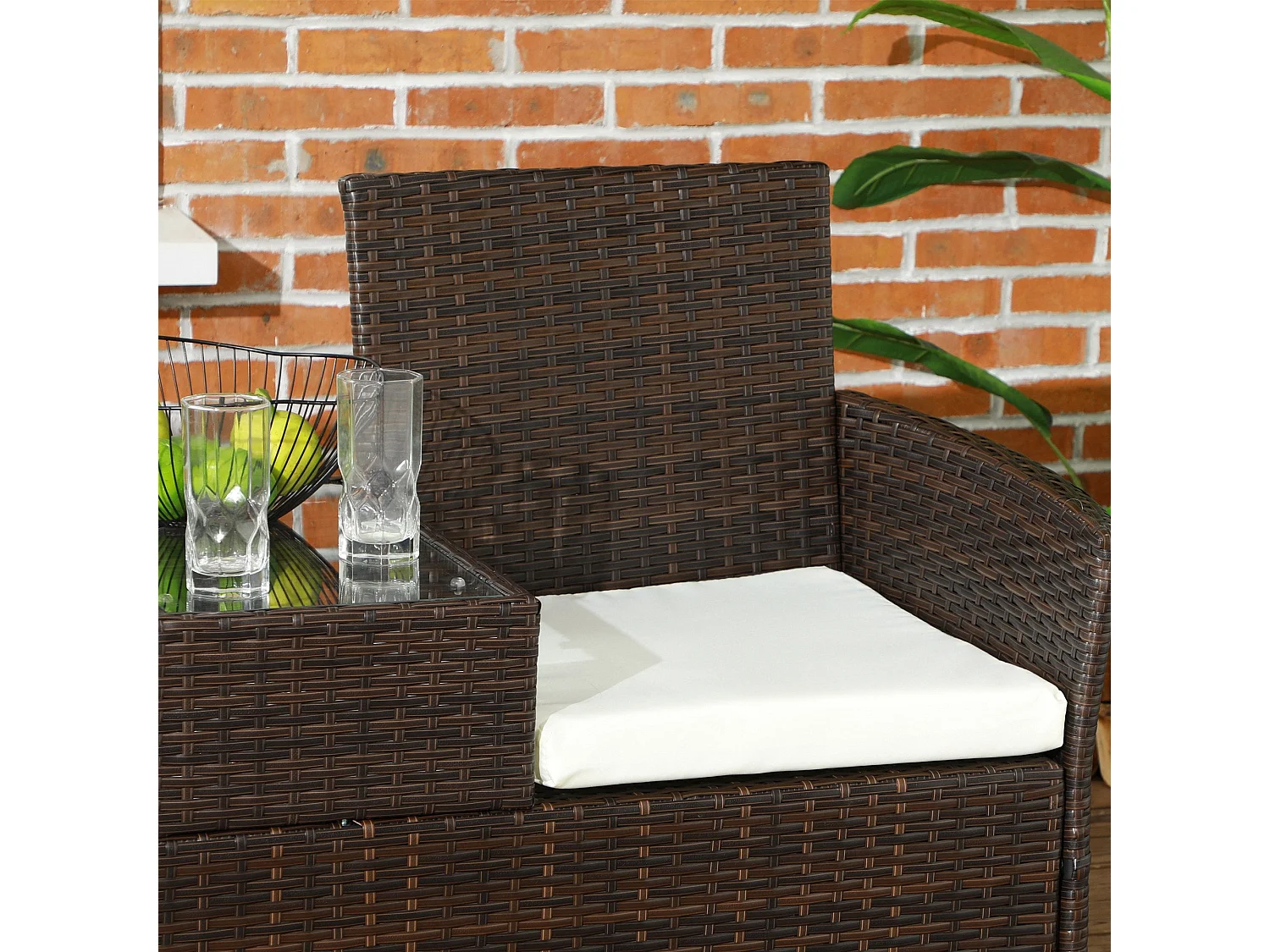 Renata 2 Seater Faux Rattan Garden Chair with Integrated Table