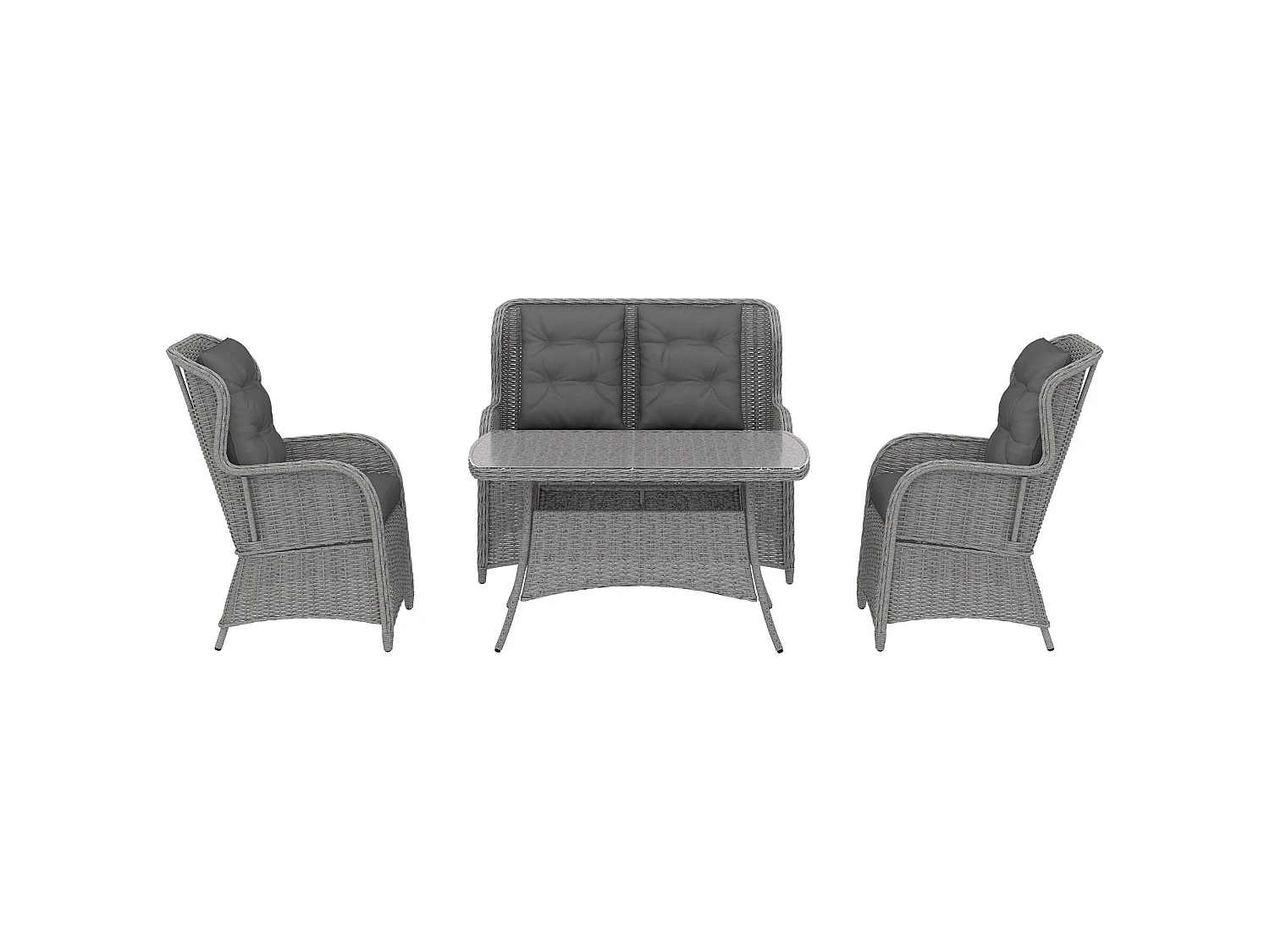 Fano 4 Seater Outdoor Sofa Set Grey High Back Chairs Glass Coffee Table