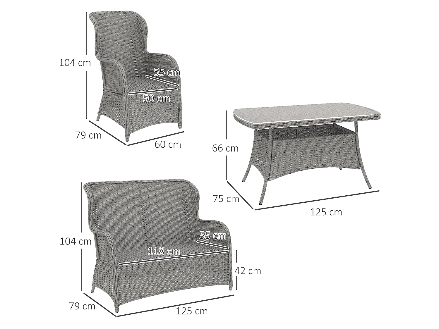 Fano 4 Seater Outdoor Sofa Set Grey High Back Chairs Glass Coffee Table