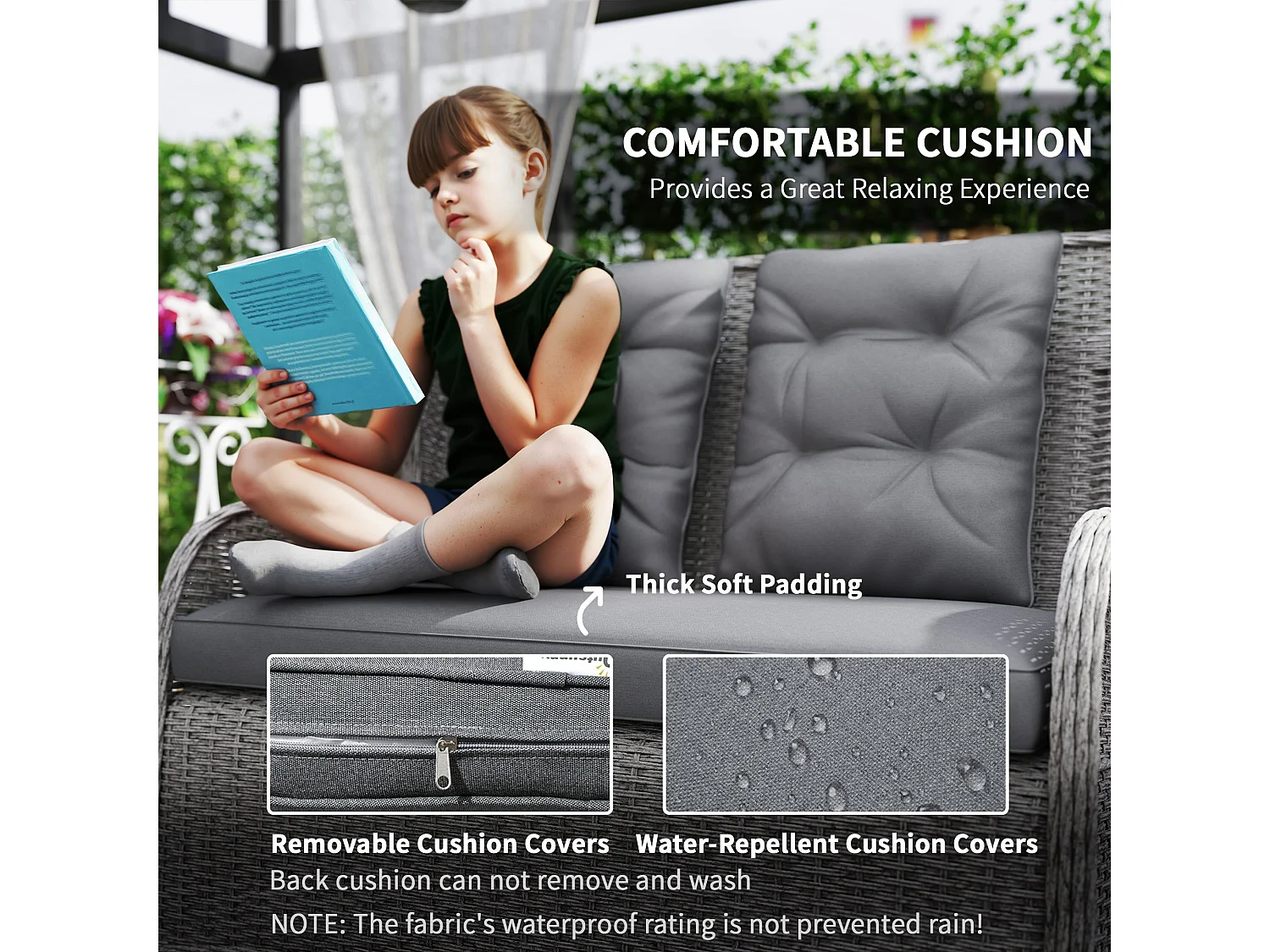 Fano 4 Seater Outdoor Sofa Set Grey High Back Chairs Glass Coffee Table
