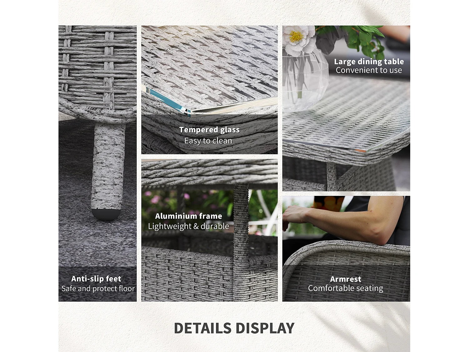 Fano 4 Seater Outdoor Sofa Set Grey High Back Chairs Glass Coffee Table