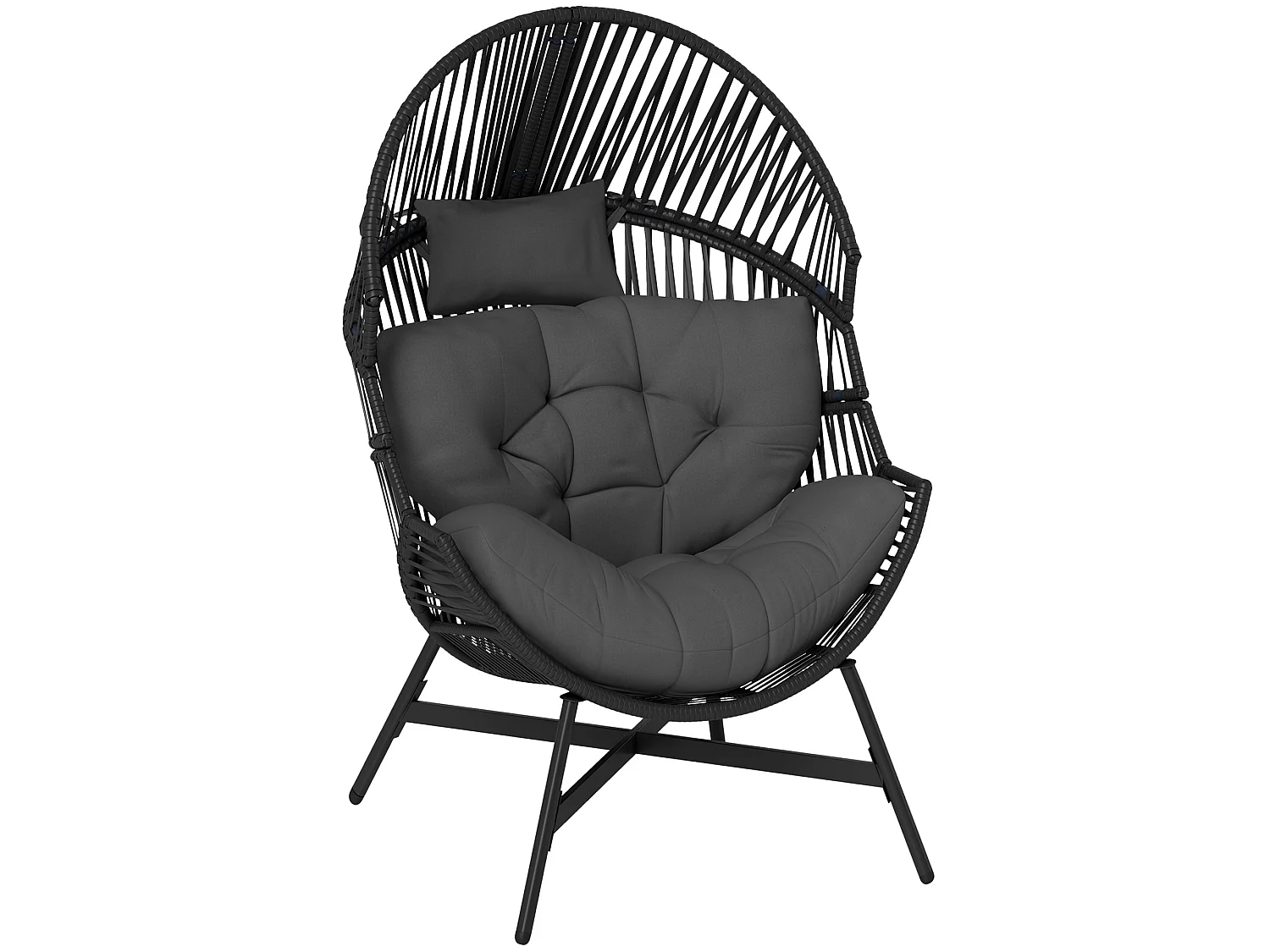 Rataco Oversized Freestanding Egg Chair Charcoal Grey with Tufted Cushion and Headrest