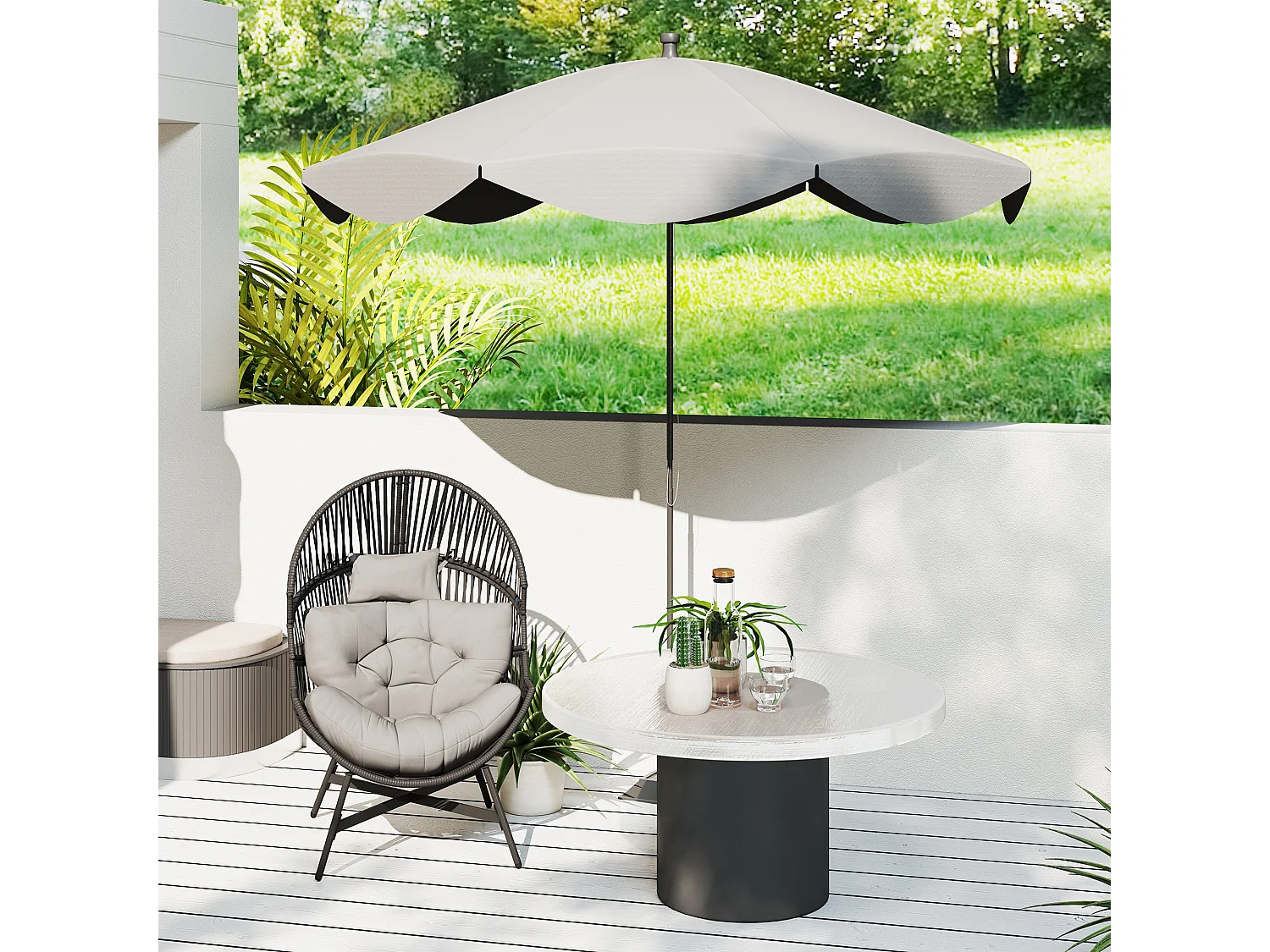 Rataco Oversized Freestanding Egg Chair Charcoal Grey with Tufted Cushion and Headrest