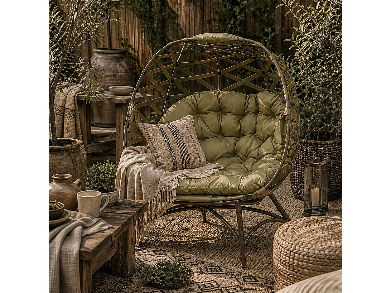 Vere Khaki 2 Seater Folding Egg Chair with Cushions and Cup Holders