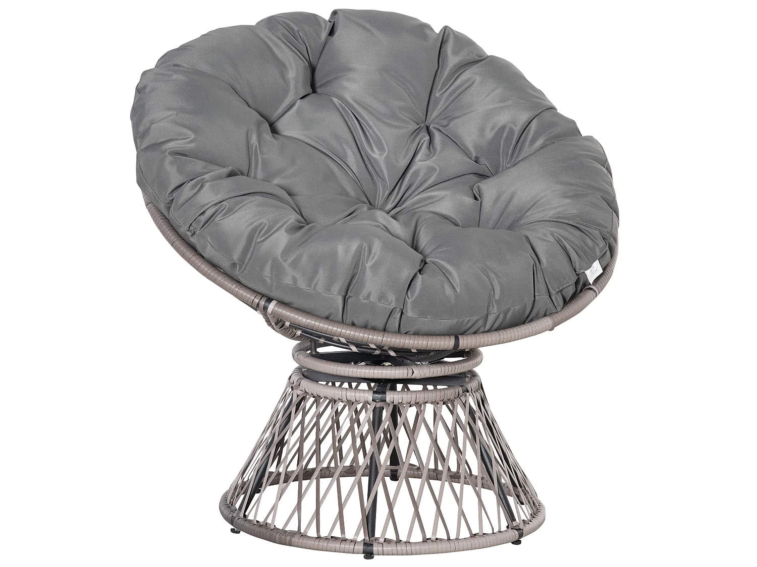 Rarare Grey Rattan Swivel Papasan Moon Chair with Oversized Cushion