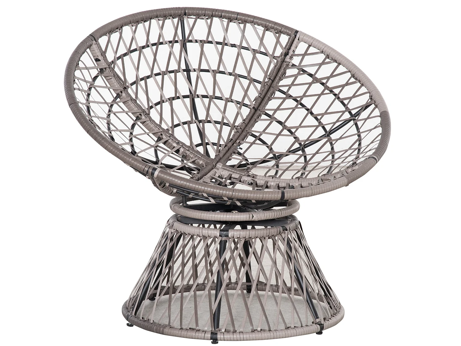 Rarare Grey Rattan Swivel Papasan Moon Chair with Oversized Cushion