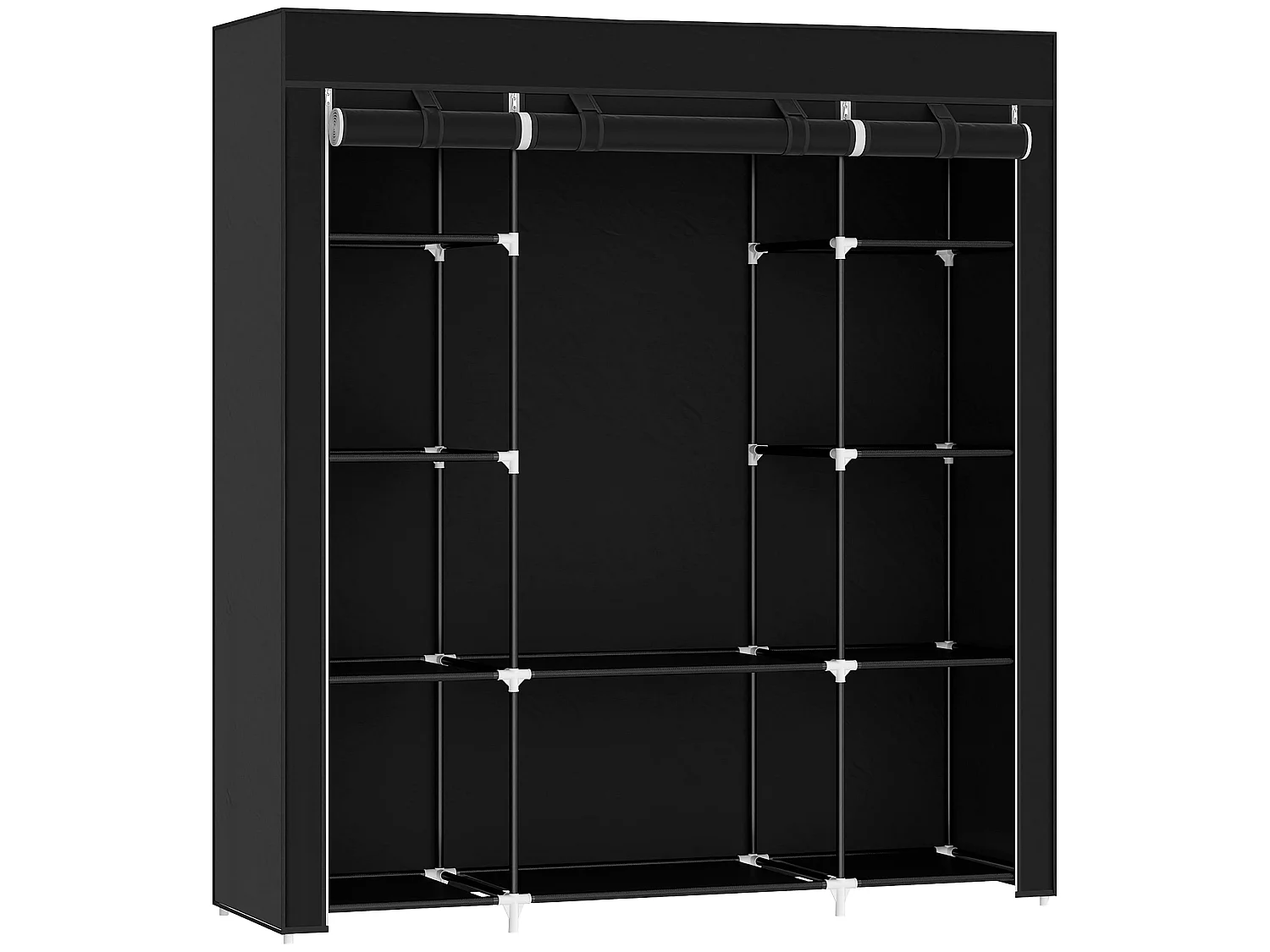Belapalo Black Foldable Fabric Wardrobe 150cm with Shelves and Zip Cover