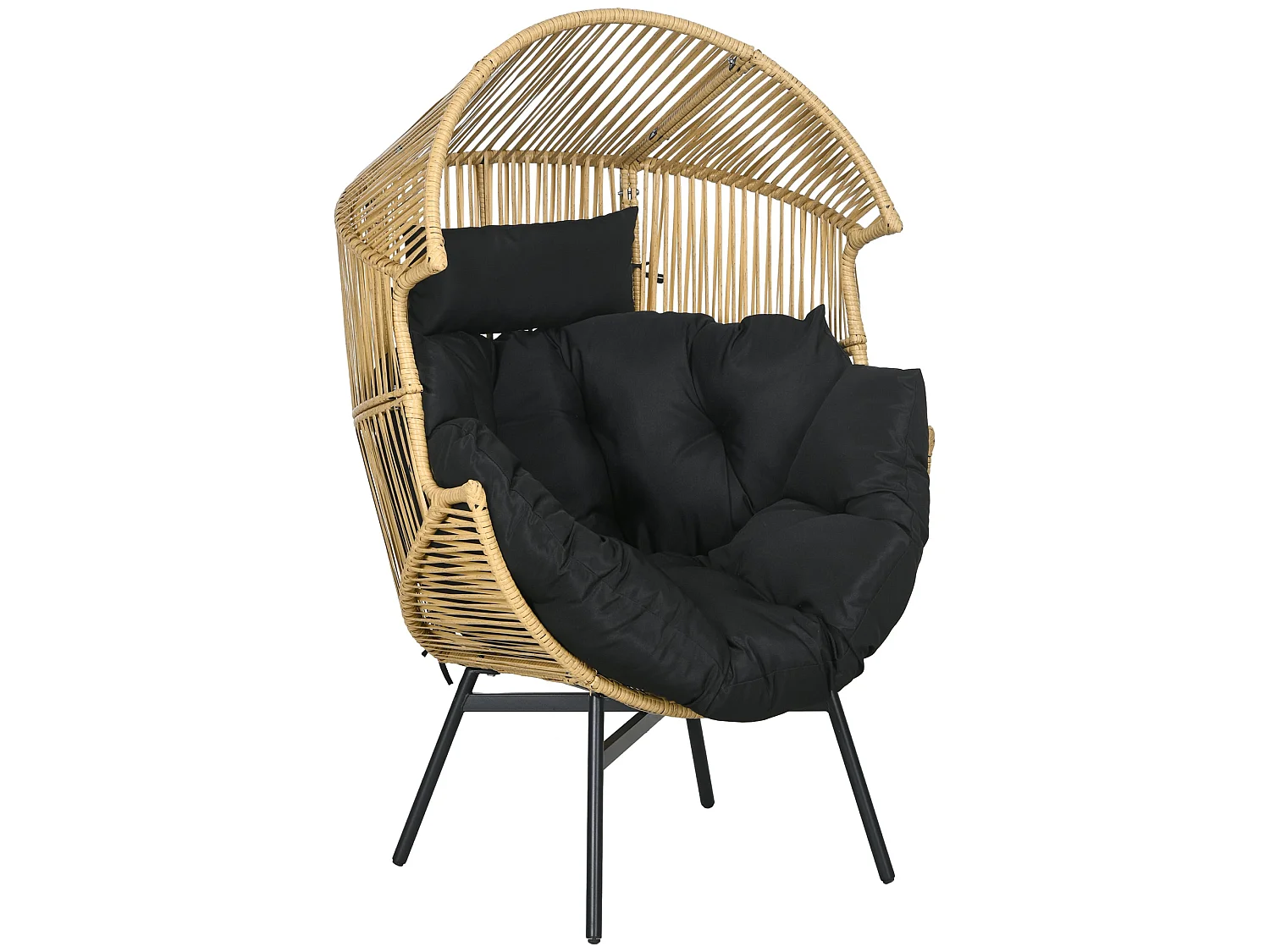 Molaha Sand and Black String Style Egg Chair with Padded Cushion