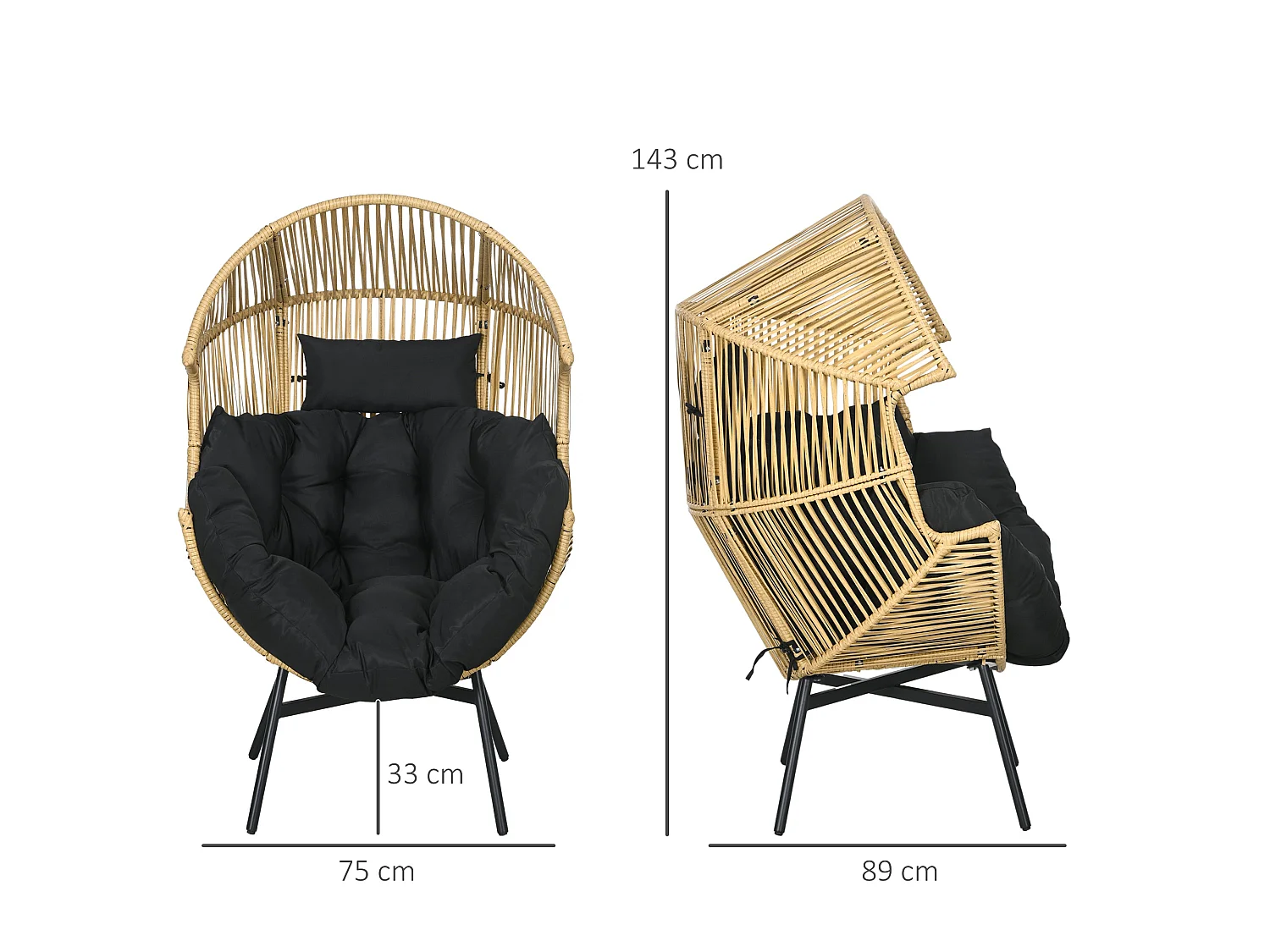 Molaha Sand and Black String Style Egg Chair with Padded Cushion