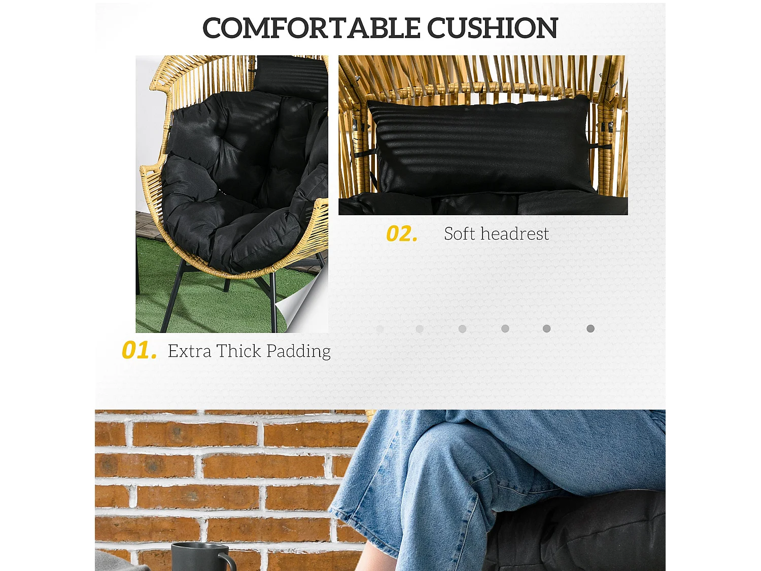 Molaha Sand and Black String Style Egg Chair with Padded Cushion