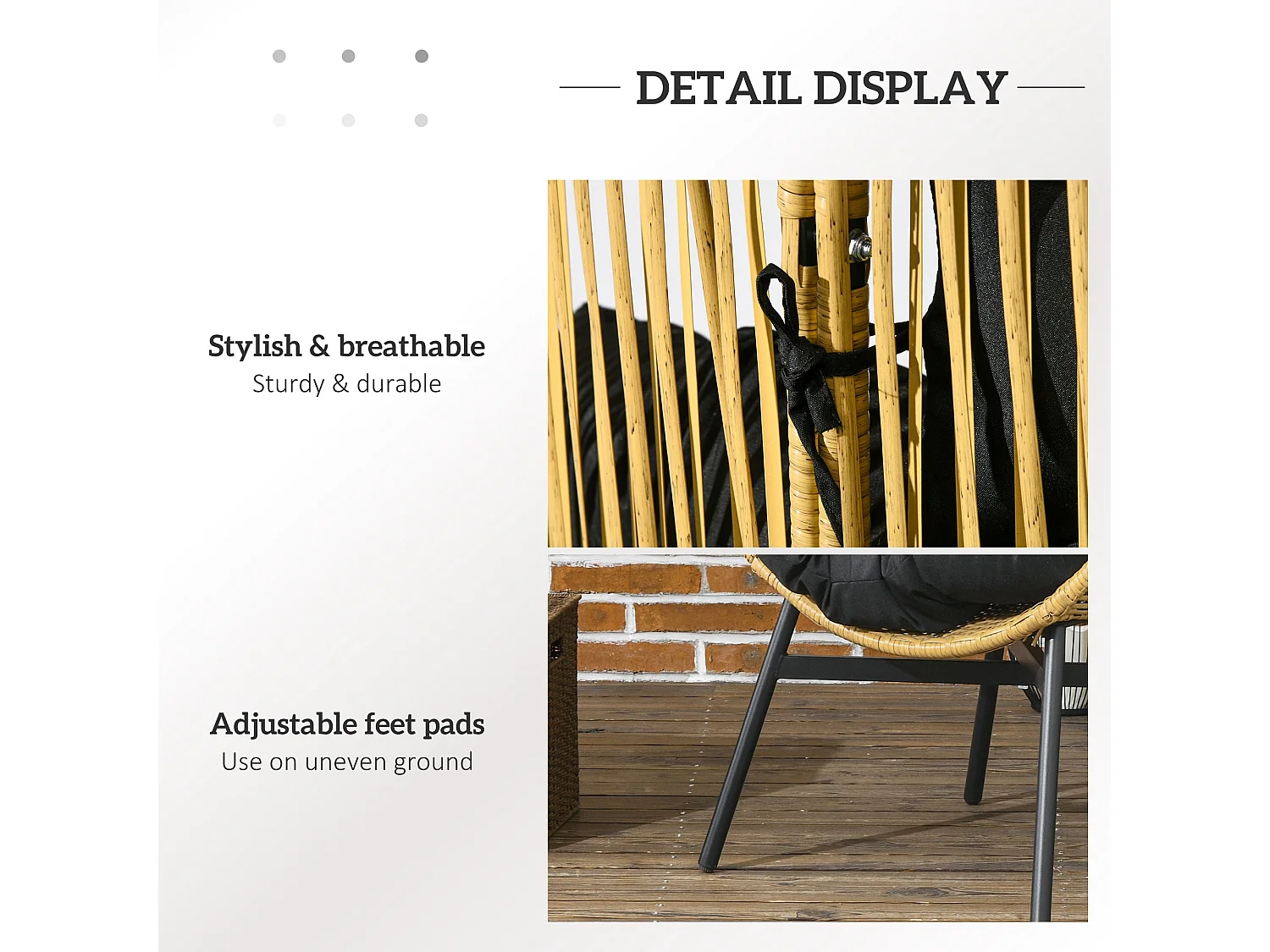 Molaha Sand and Black String Style Egg Chair with Padded Cushion