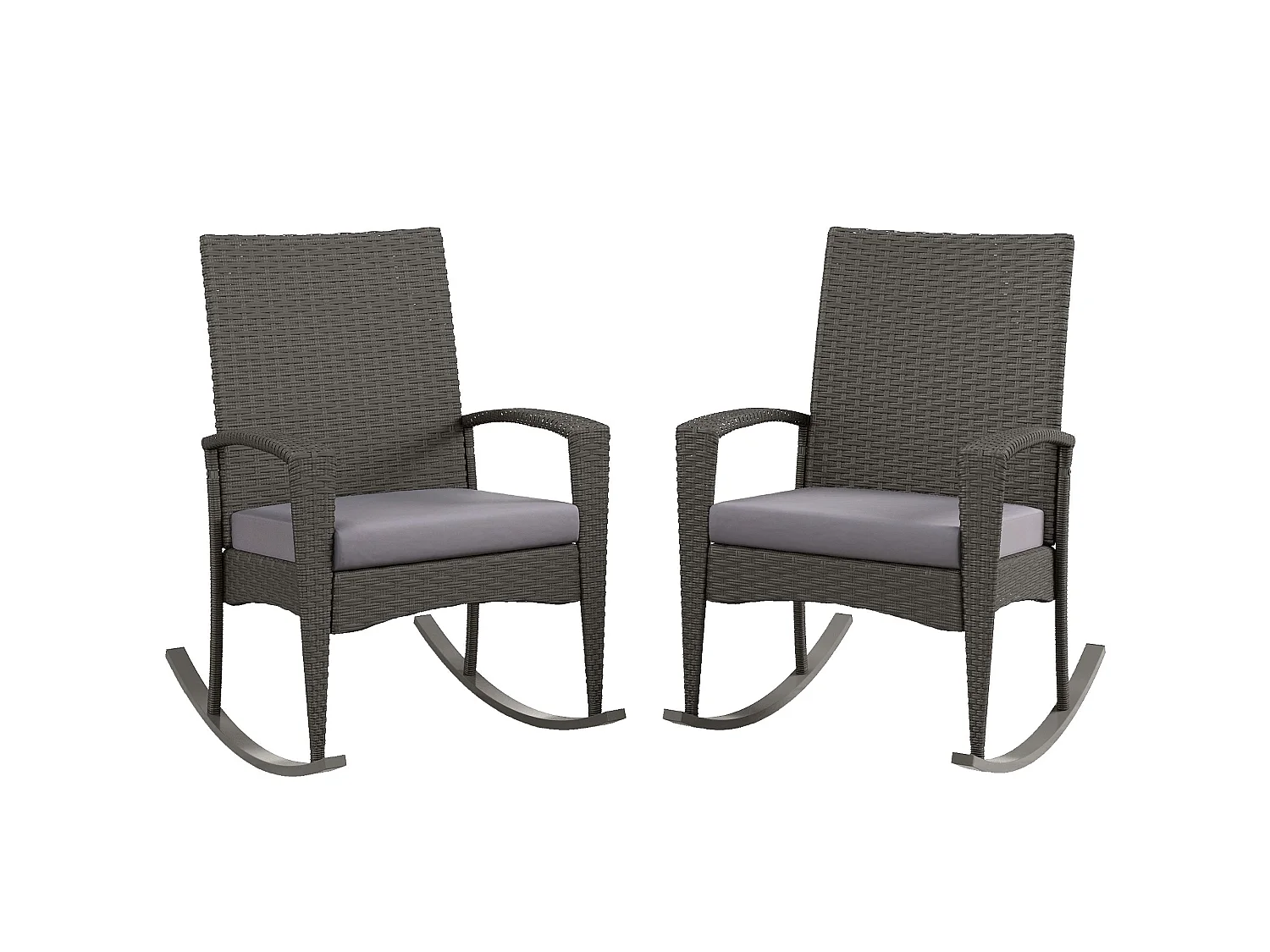 Lora Set of 2 Grey Rattan Outdoor Rocking Chairs with Cushions