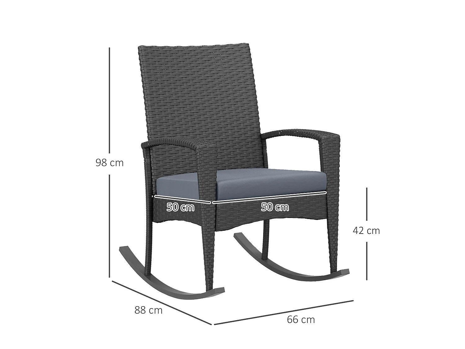 Lora Set of 2 Grey Rattan Outdoor Rocking Chairs with Cushions