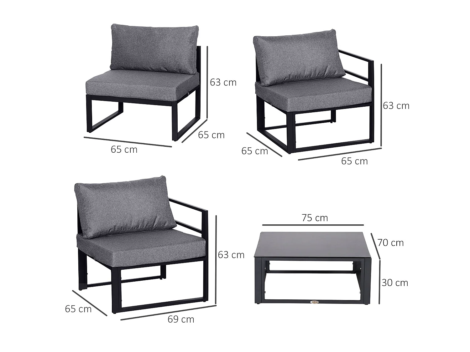 Dokase 5 Seater Grey Modular Outdoor Corner Sofa Set with Coffee Table and Chair