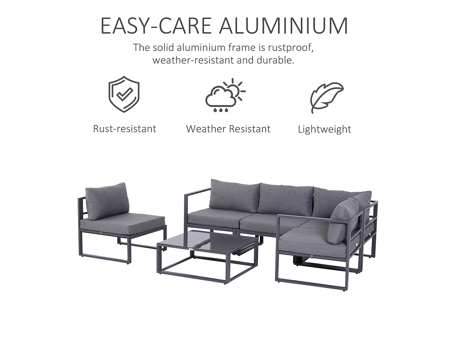 Dokase 5 Seater Grey Modular Outdoor Corner Sofa Set with Coffee Table and Chair