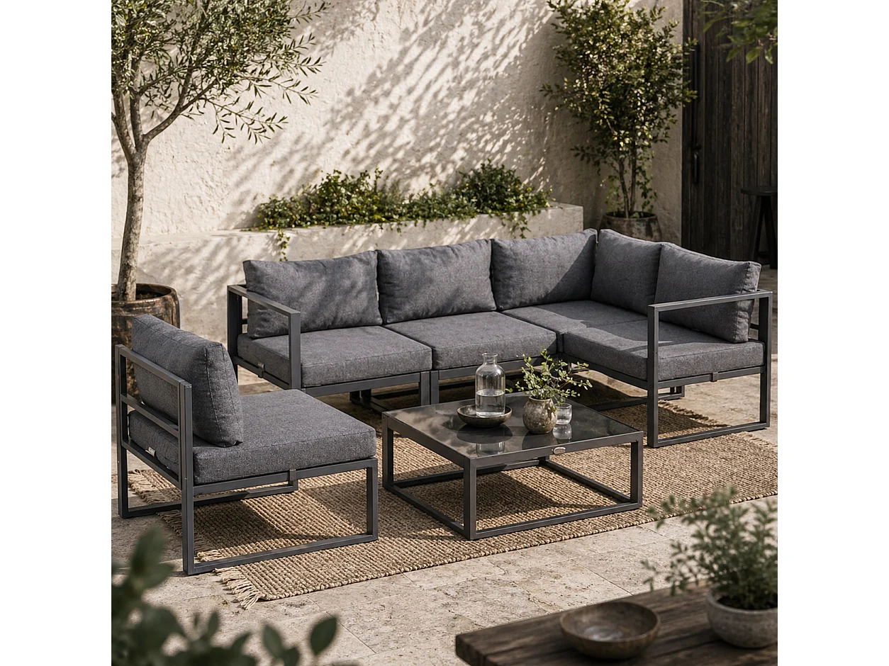 Dokase 5 Seater Grey Modular Outdoor Corner Sofa Set with Coffee Table and Chair
