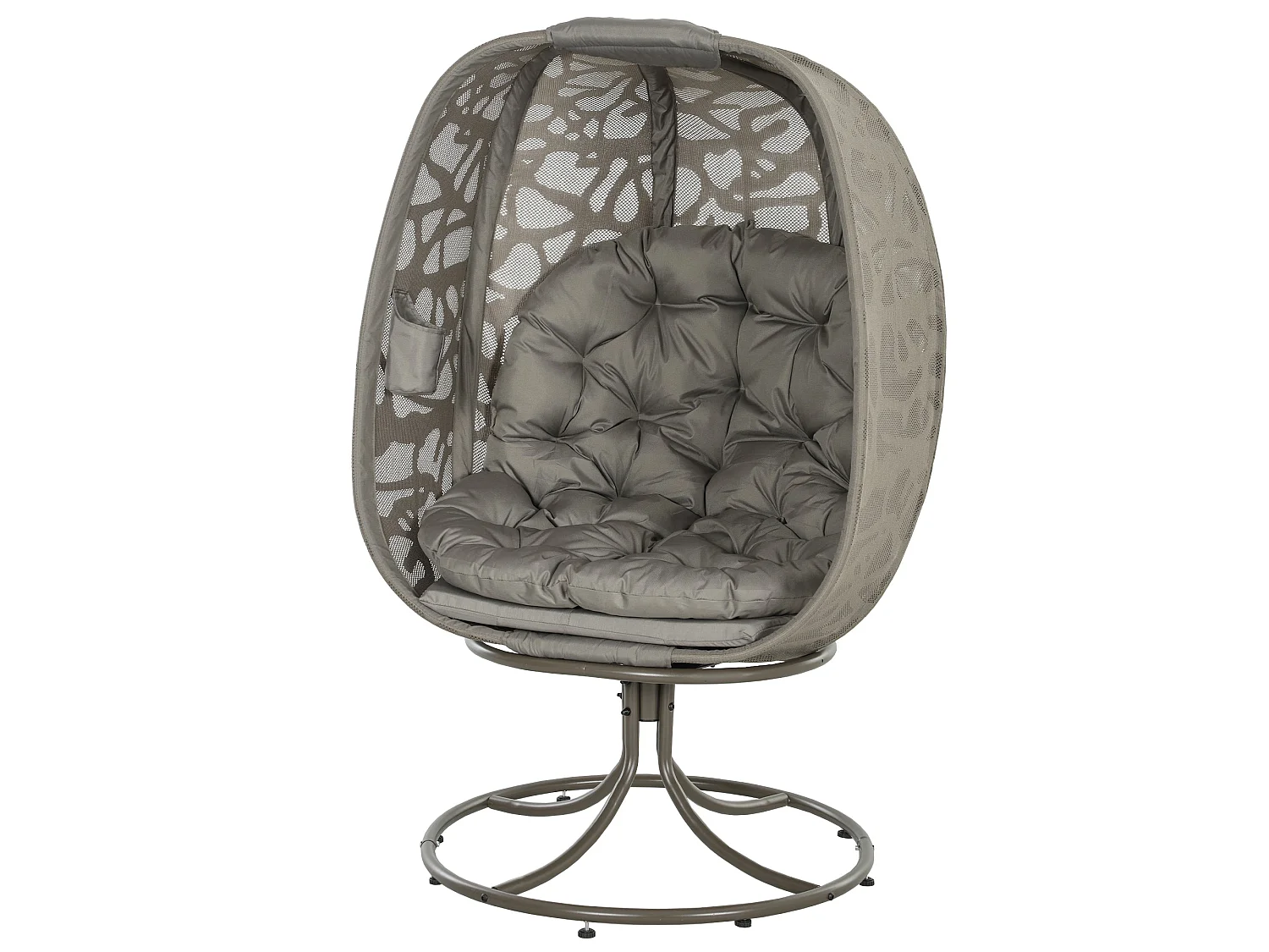 Sand Brown Swivel Egg Chair with Cushions Rattan Style Mesh Powder Coated Steel Frame