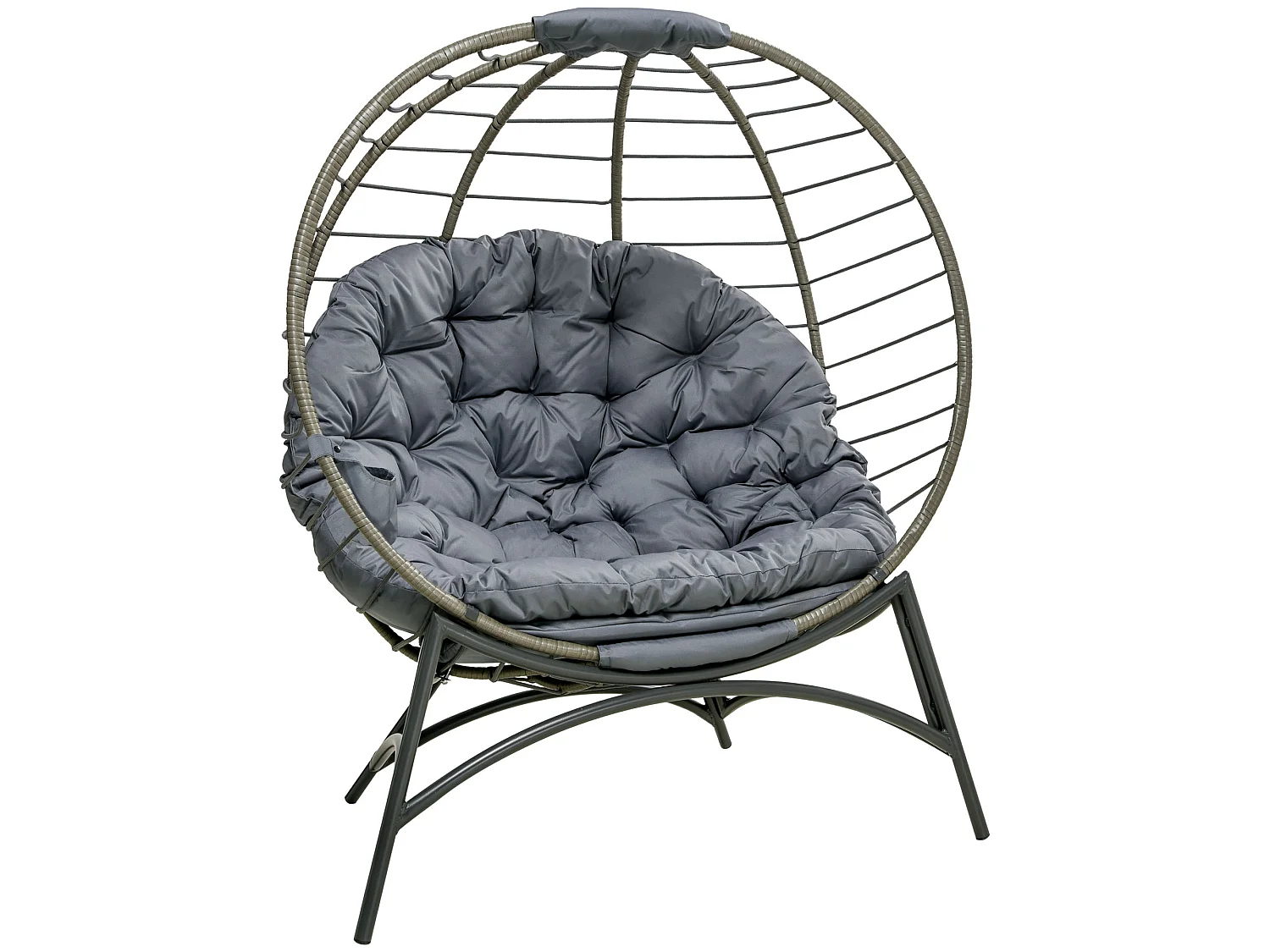 Ranido Grey Folding Egg Chair Steel Frame PE Rattan Weave Padded Cushion Side Pocket
