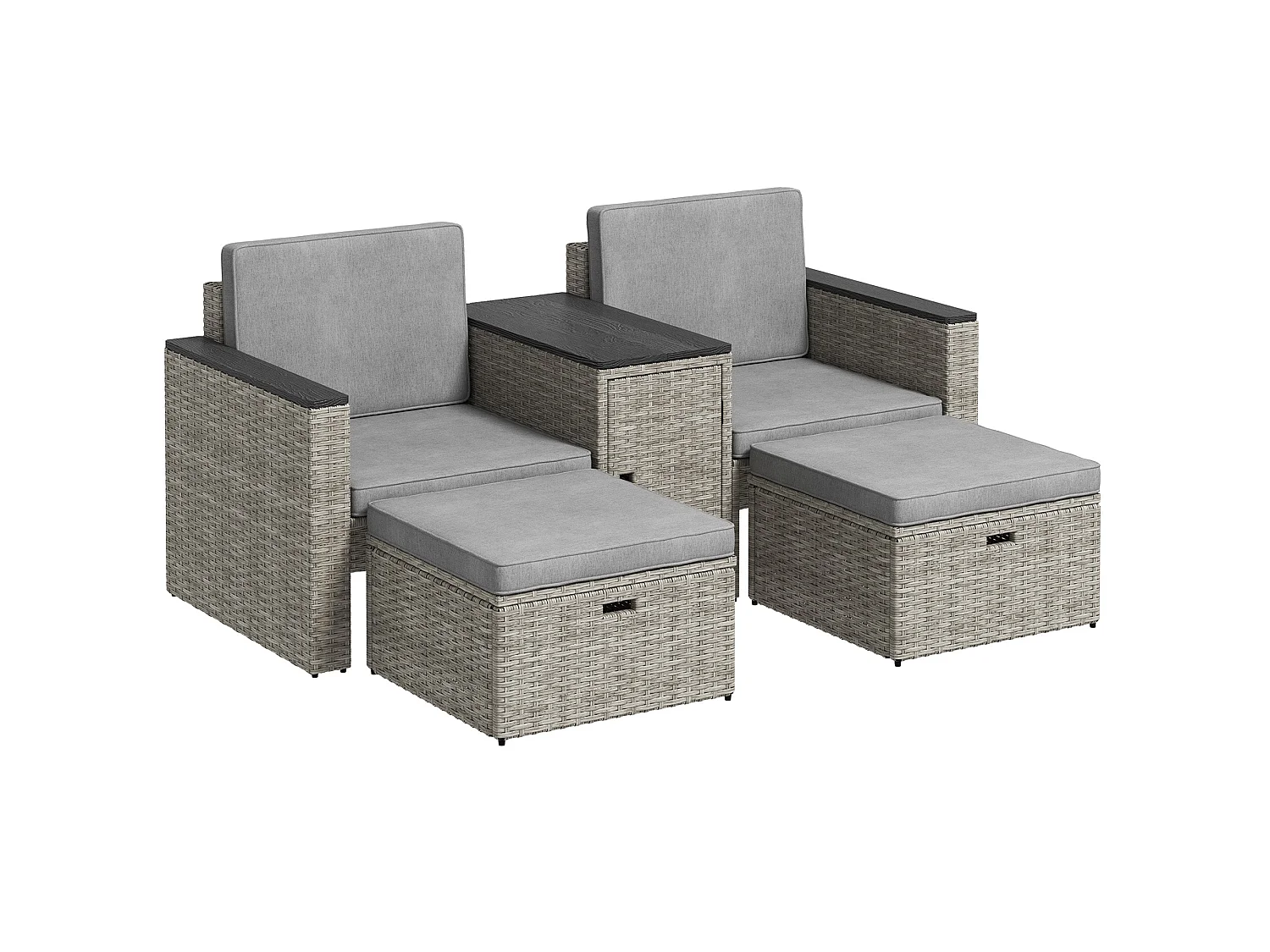 Naleni Grey 5 Piece Rattan Nesting Bistro Set with Footstools and Storage Table