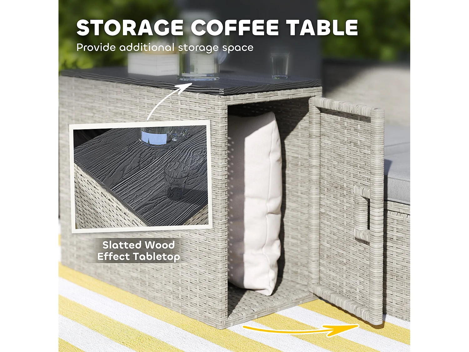 Naleni Grey 5 Piece Rattan Nesting Bistro Set with Footstools and Storage Table