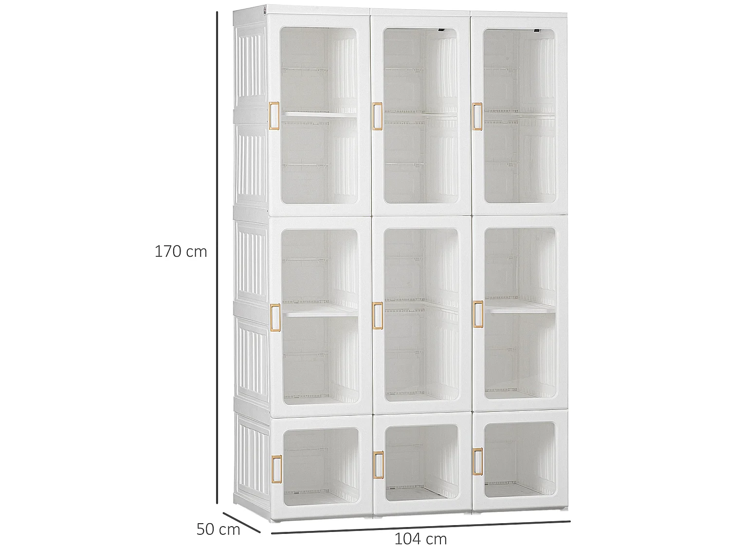 White Foldable Wardrobe with Cube Storage Hanging Rails and Magnetic Clear Doors