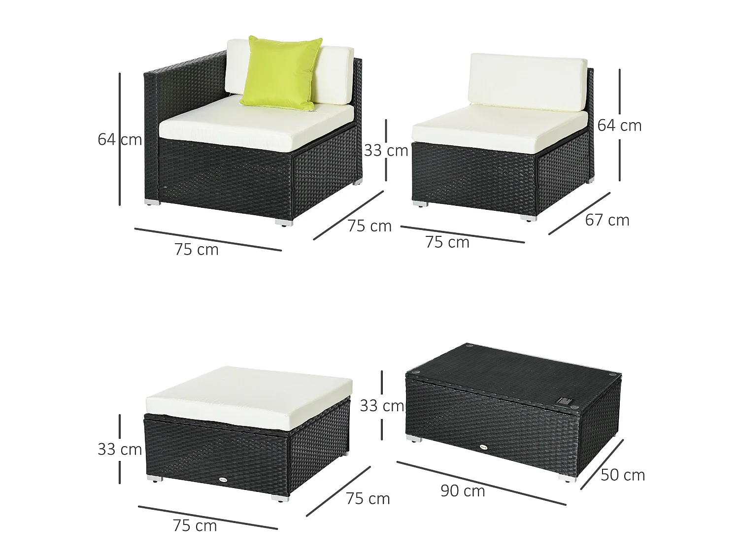 Dotodi Black Polypropylene Rattan 4 Seater Modular Outdoor Sofa Set with Rectangular Coffee Table