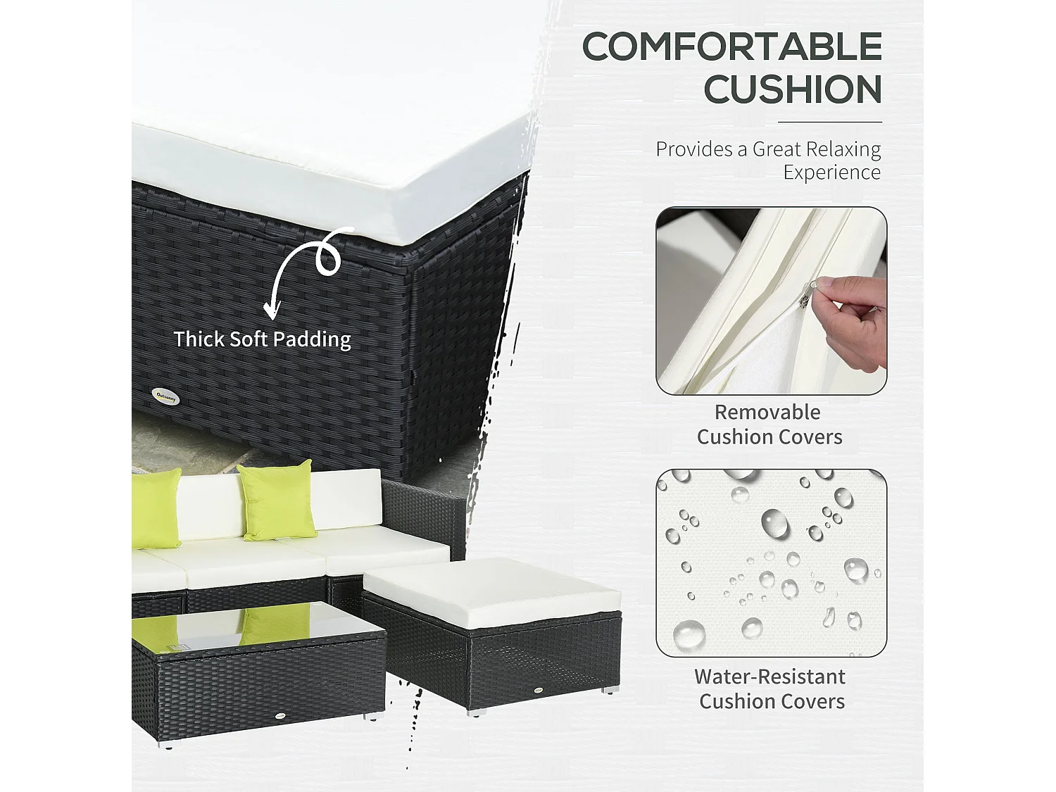 Dotodi Black Polypropylene Rattan 4 Seater Modular Outdoor Sofa Set with Rectangular Coffee Table