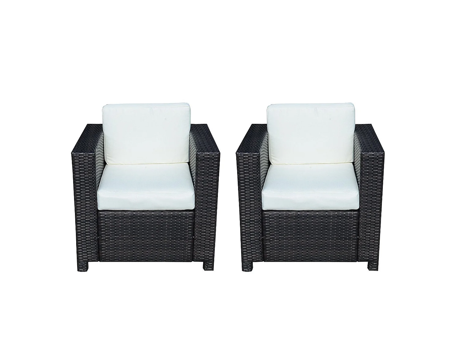 Vamino Black PE Rattan Set of 2 Armchairs with Cream Cushions Powder Coated Steel Frame
