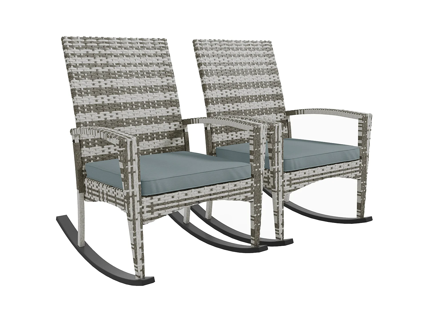 Noreke Set of 2 Light Grey Rattan Garden Rocking Chairs with Cushions