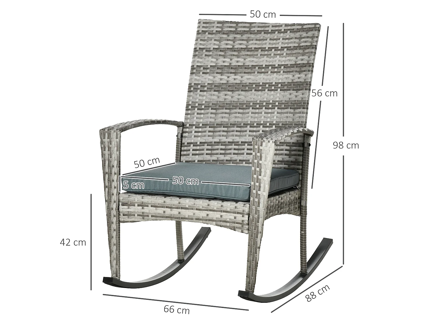 Noreke Set of 2 Light Grey Rattan Garden Rocking Chairs with Cushions