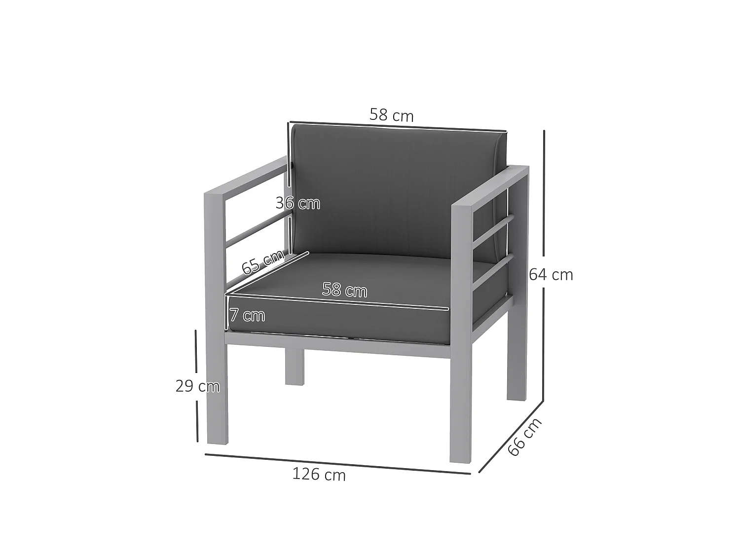 Movitte Charcoal Grey Single Outdoor Sofa with Cushions