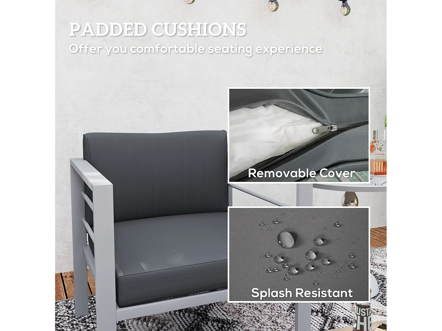 Movitte Charcoal Grey Single Outdoor Sofa with Cushions