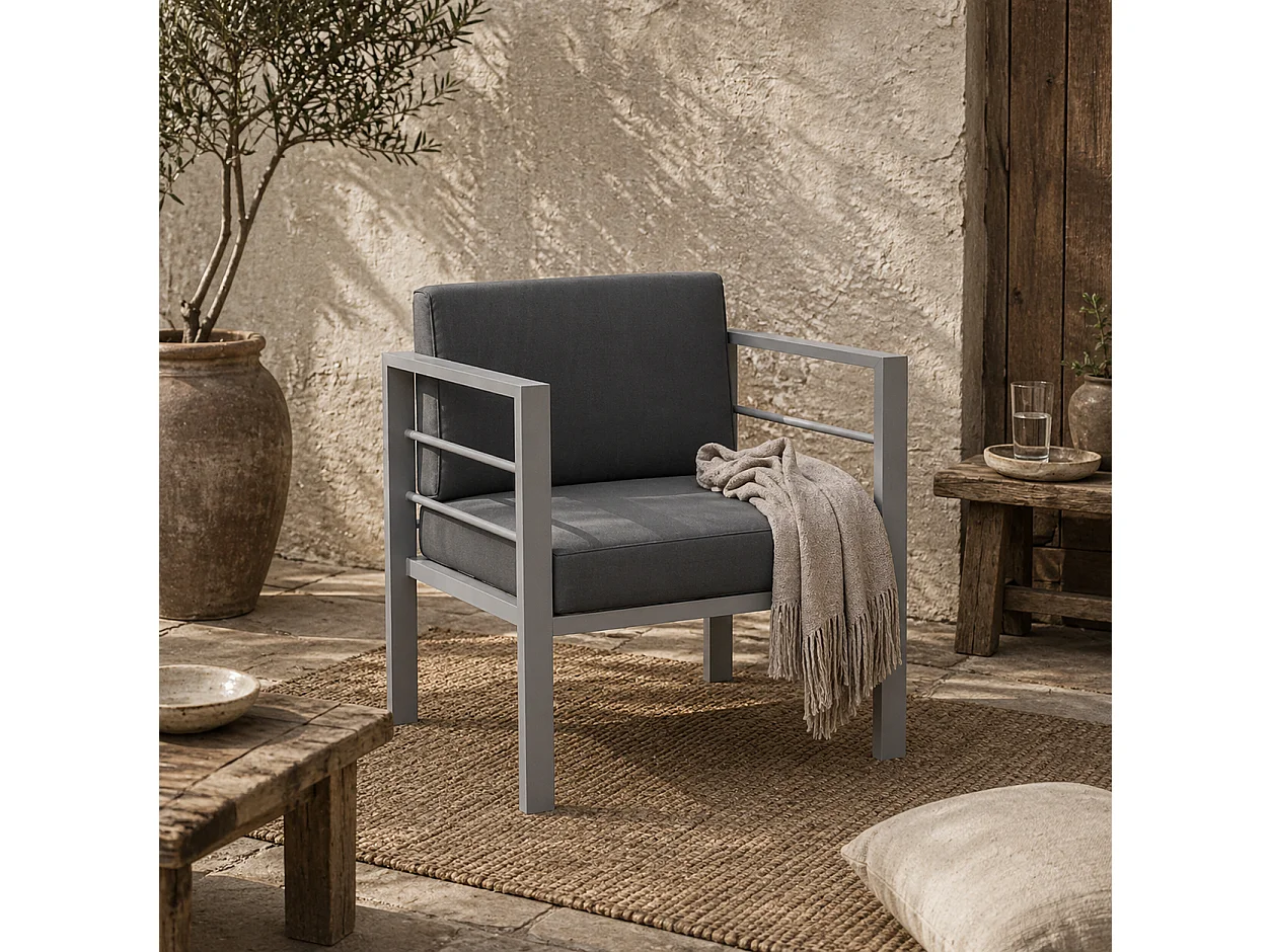Movitte Charcoal Grey Single Outdoor Sofa with Cushions
