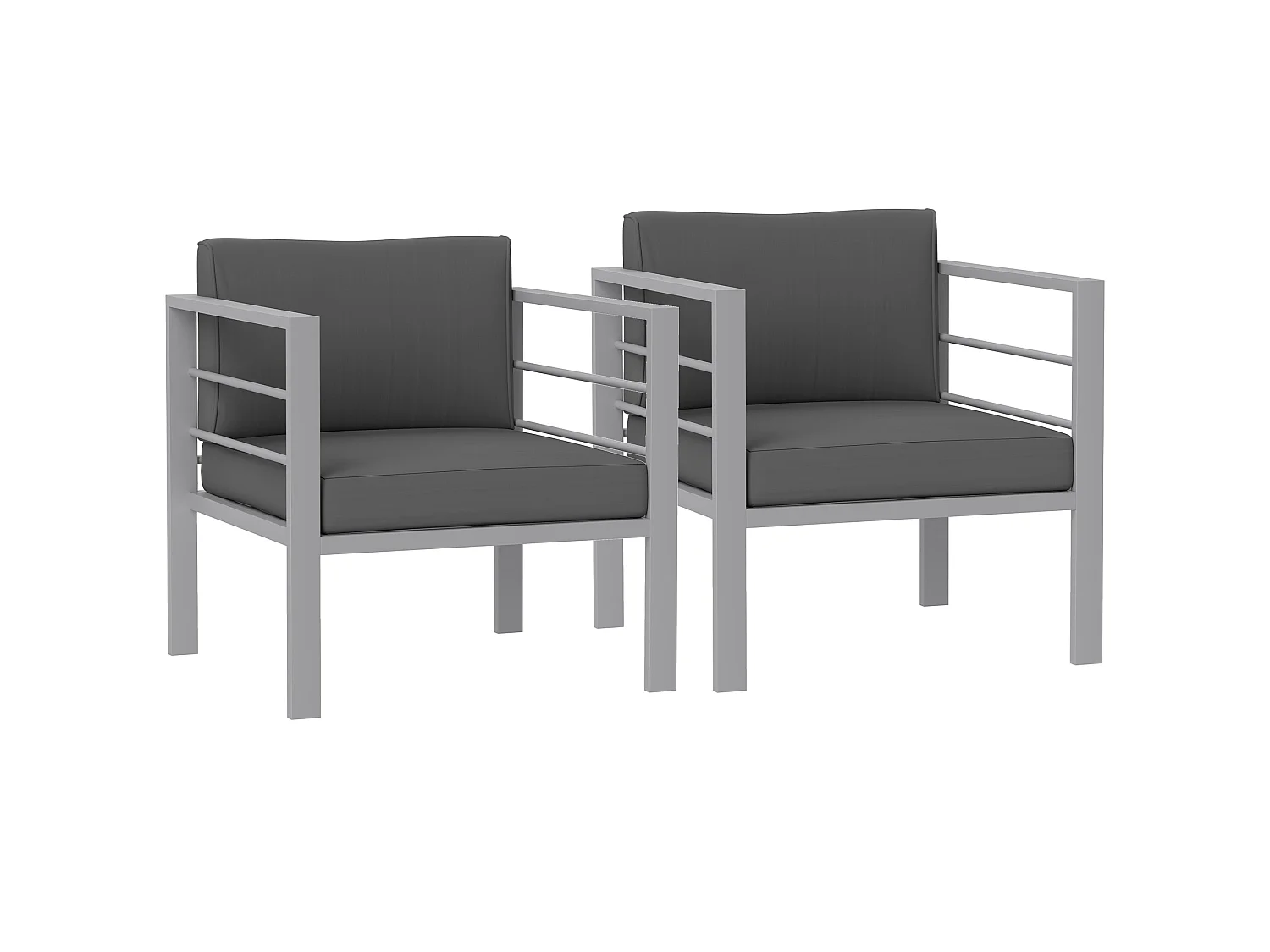 Ketael Set of 2 Dark Grey Outdoor Metal Garden Chairs with Cushions