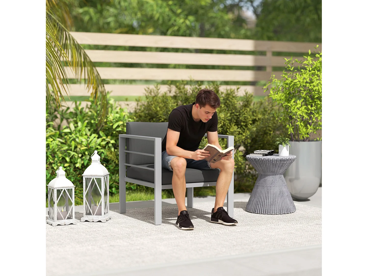 Ketael Set of 2 Dark Grey Outdoor Metal Garden Chairs with Cushions