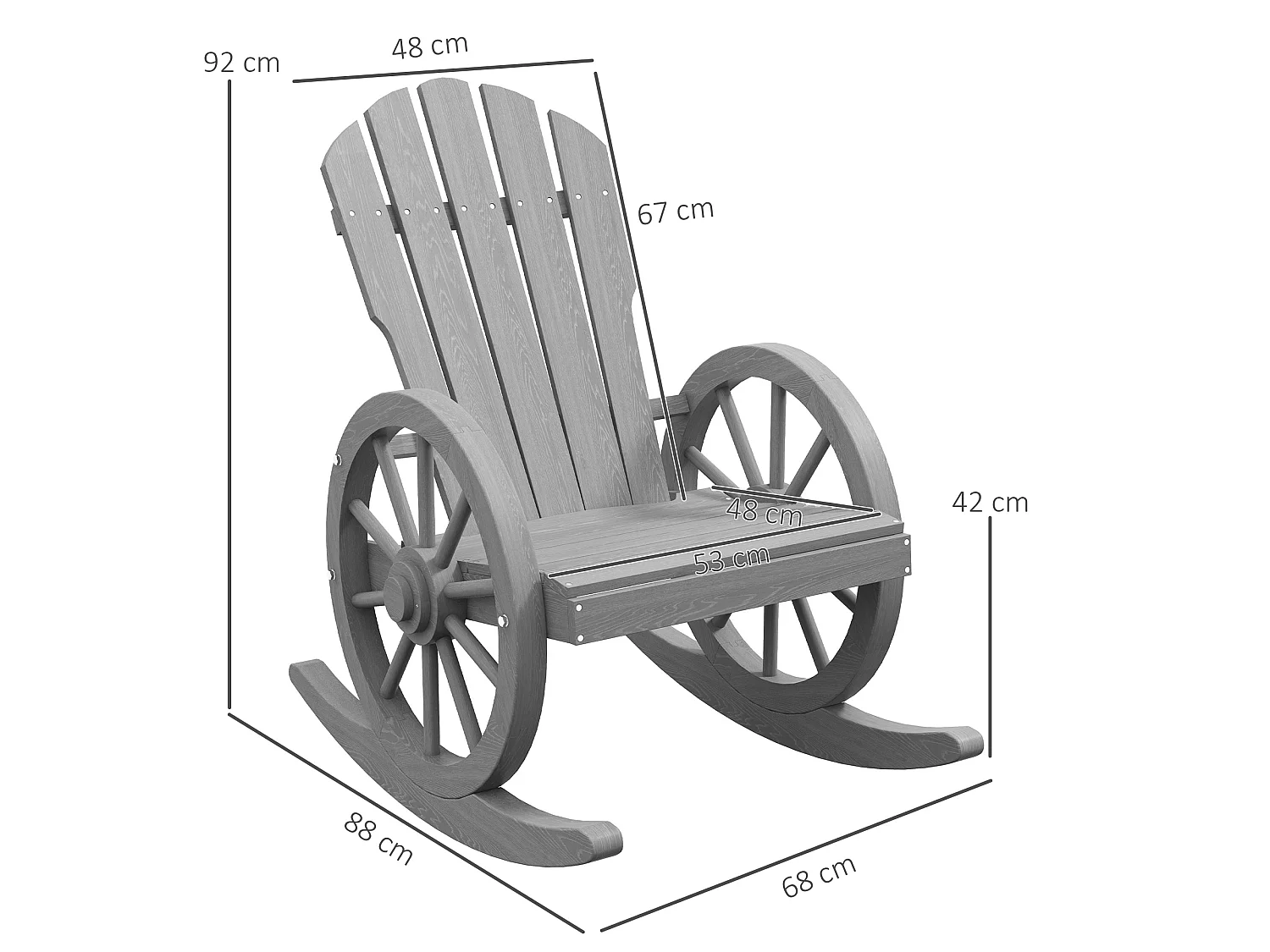Elna Grey Fir Wood Adirondack Outdoor Rocking Armchair with Reclining Back