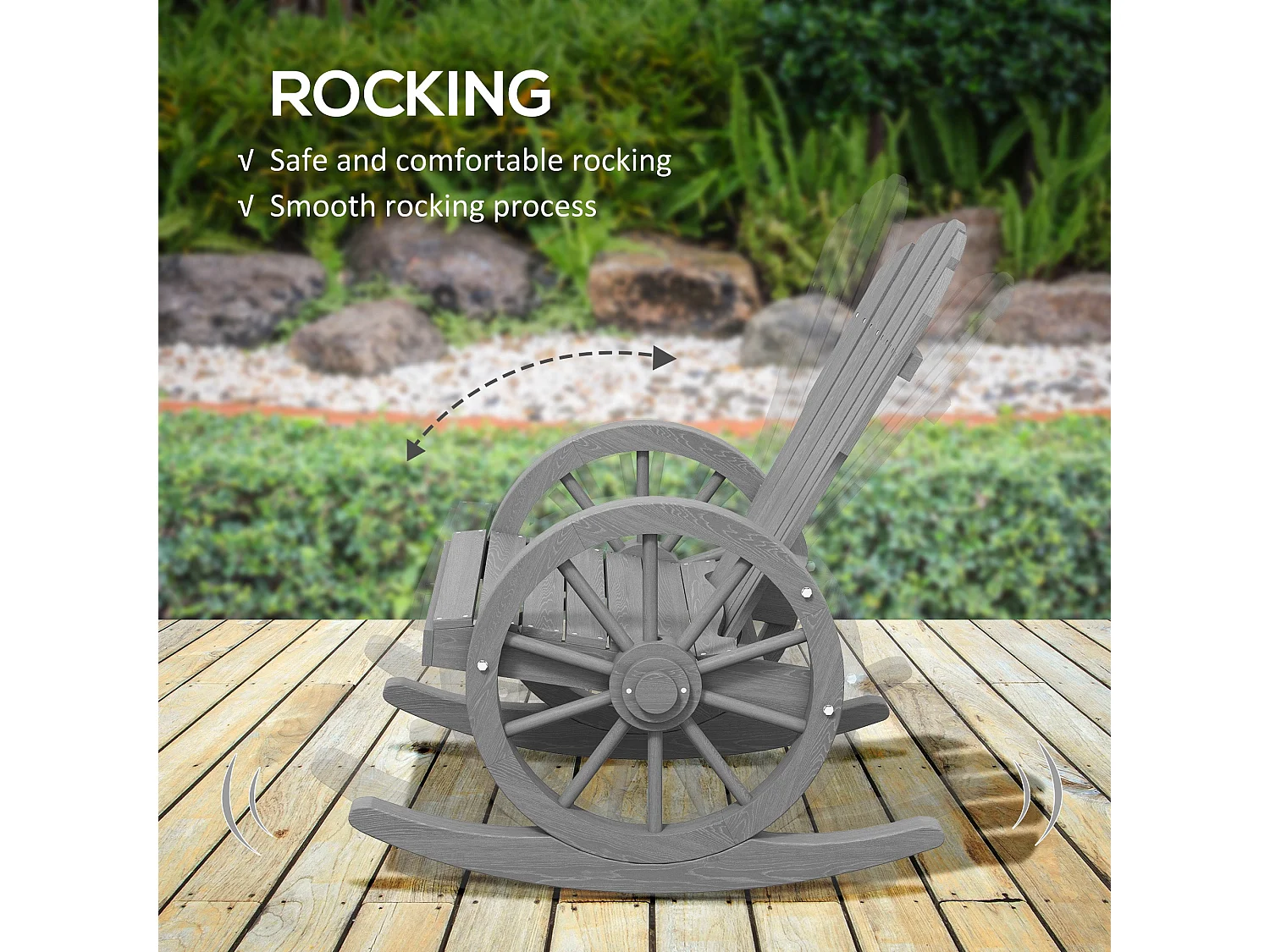 Elna Grey Fir Wood Adirondack Outdoor Rocking Armchair with Reclining Back