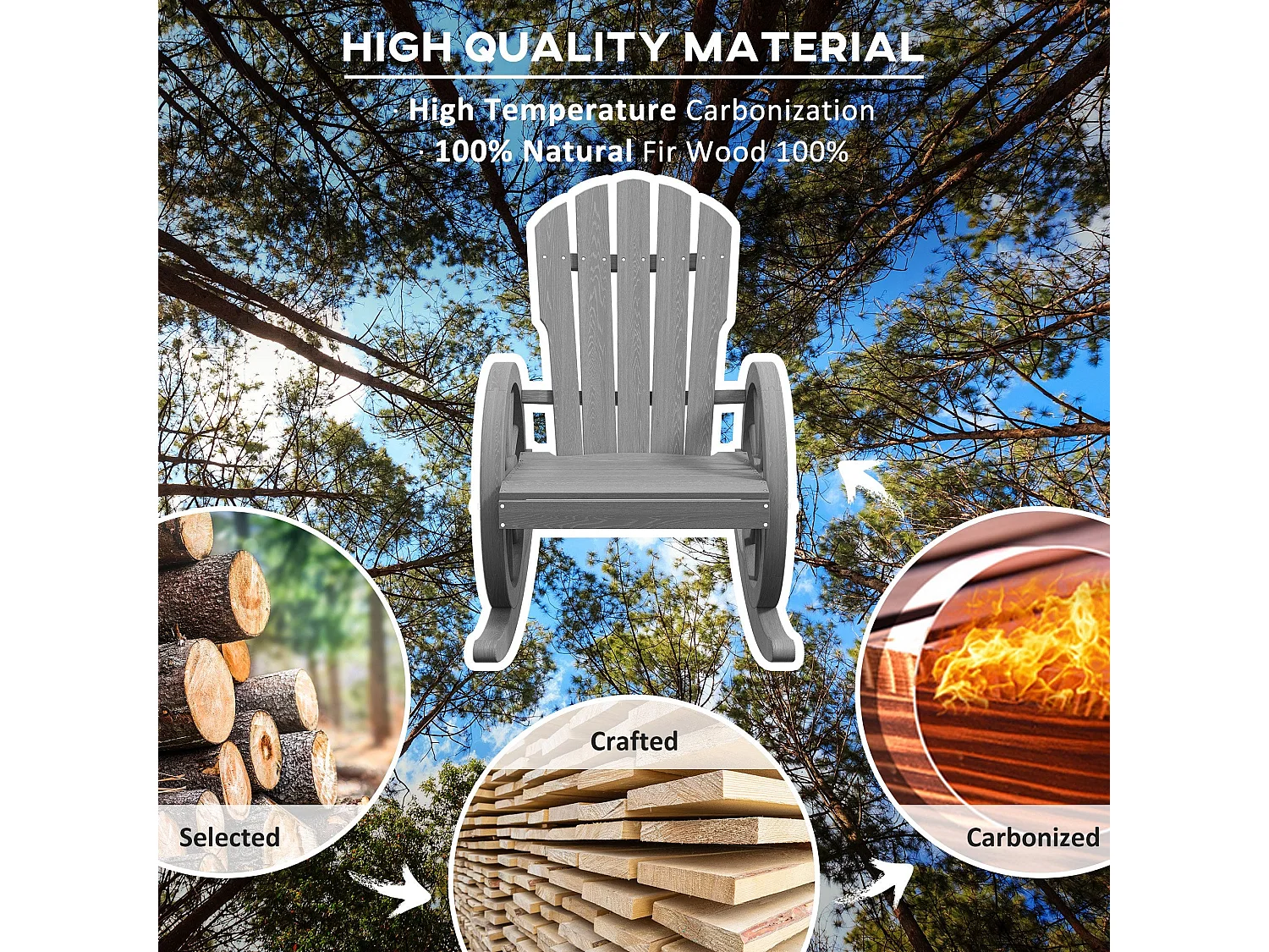Elna Grey Fir Wood Adirondack Outdoor Rocking Armchair with Reclining Back