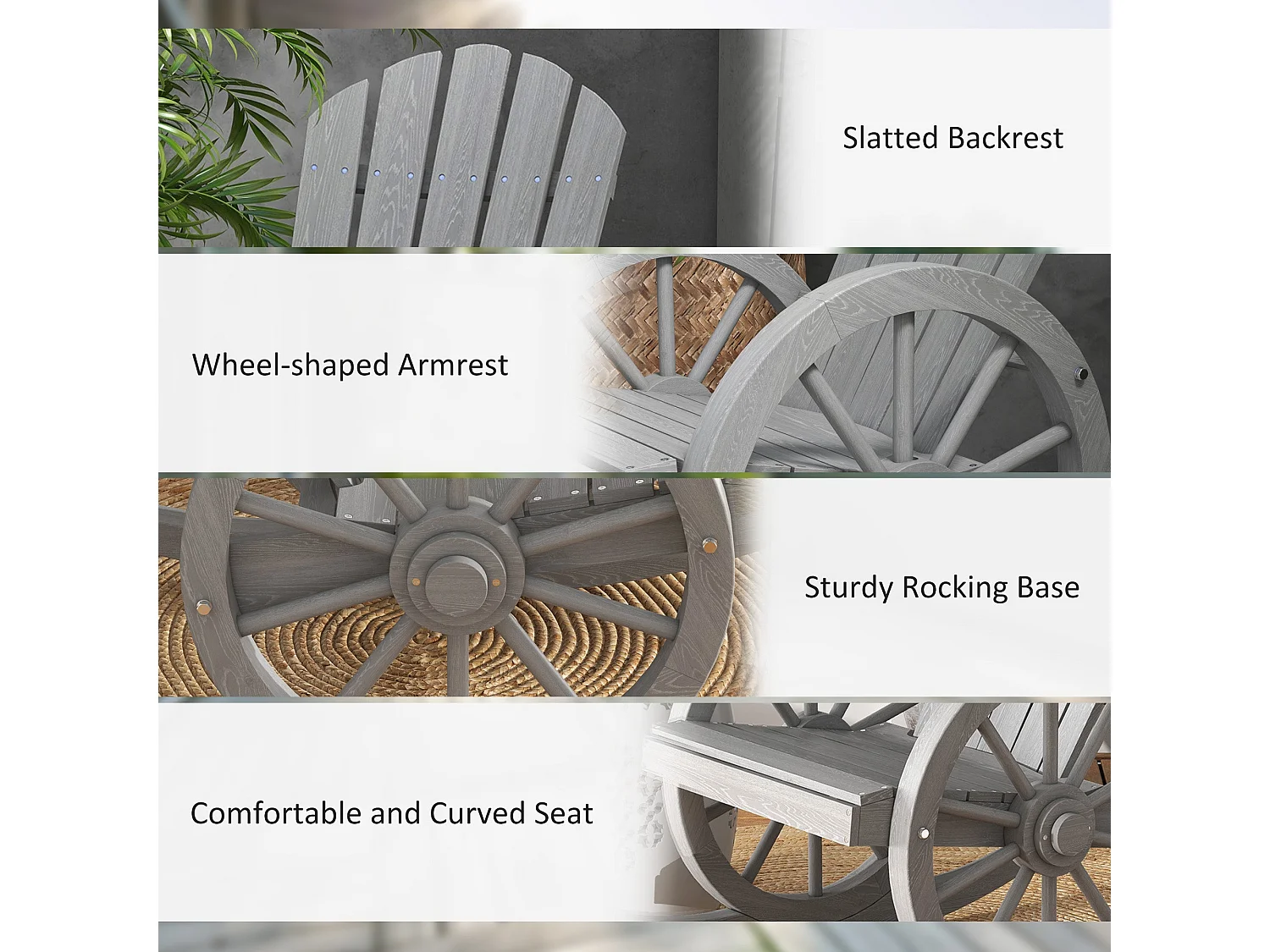 Elna Grey Fir Wood Adirondack Outdoor Rocking Armchair with Reclining Back