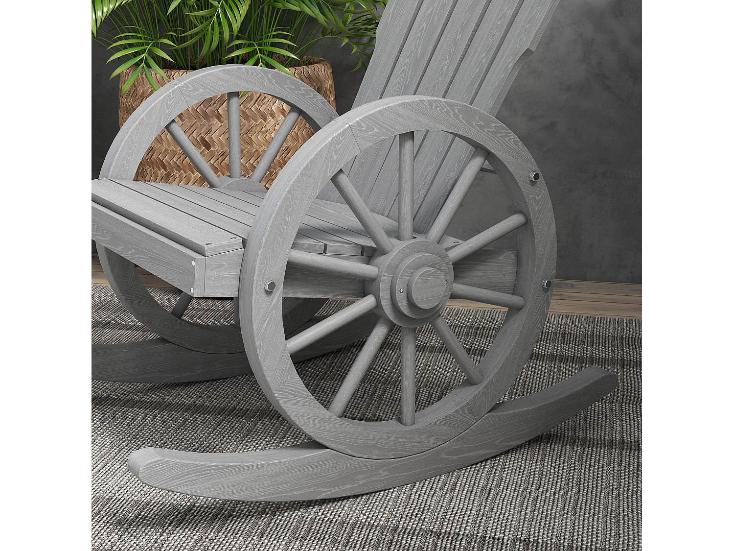 Elna Grey Fir Wood Adirondack Outdoor Rocking Armchair with Reclining Back