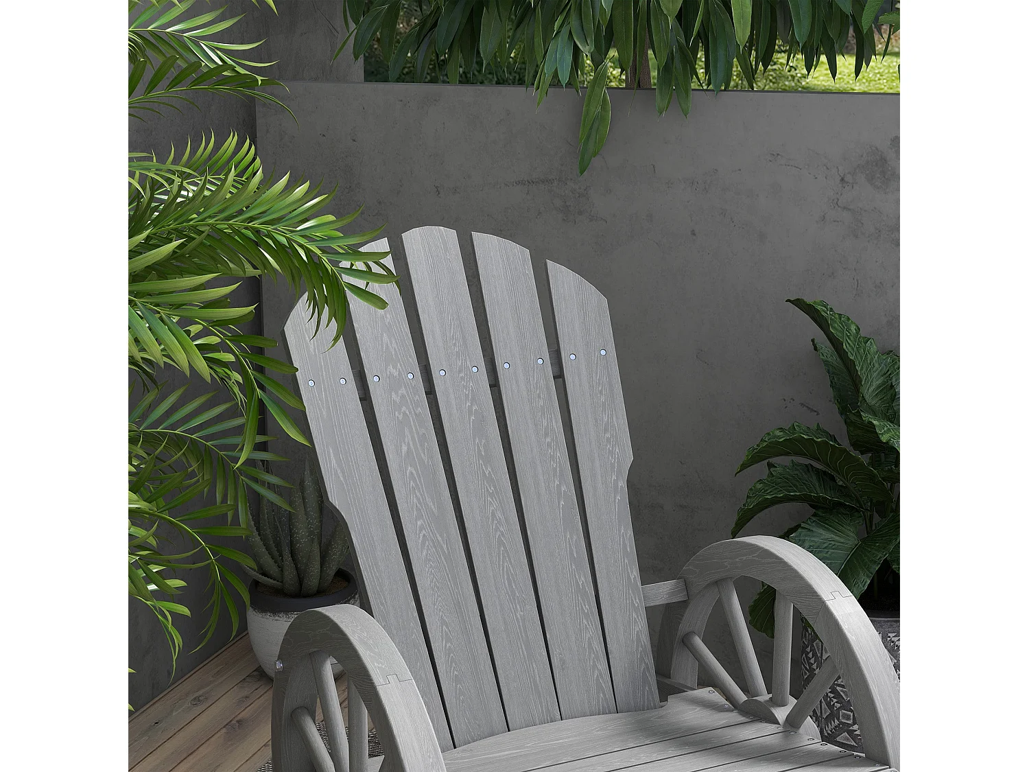 Elna Grey Fir Wood Adirondack Outdoor Rocking Armchair with Reclining Back