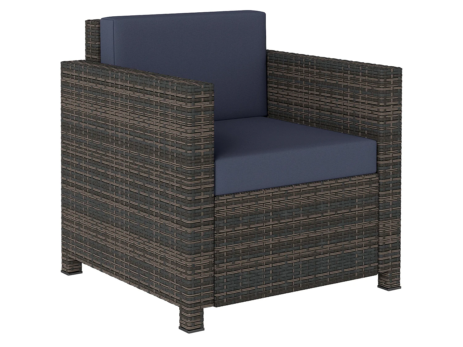 Zivi Faux Rattan Mixed Brown and Navy Garden Armchair with Cushion