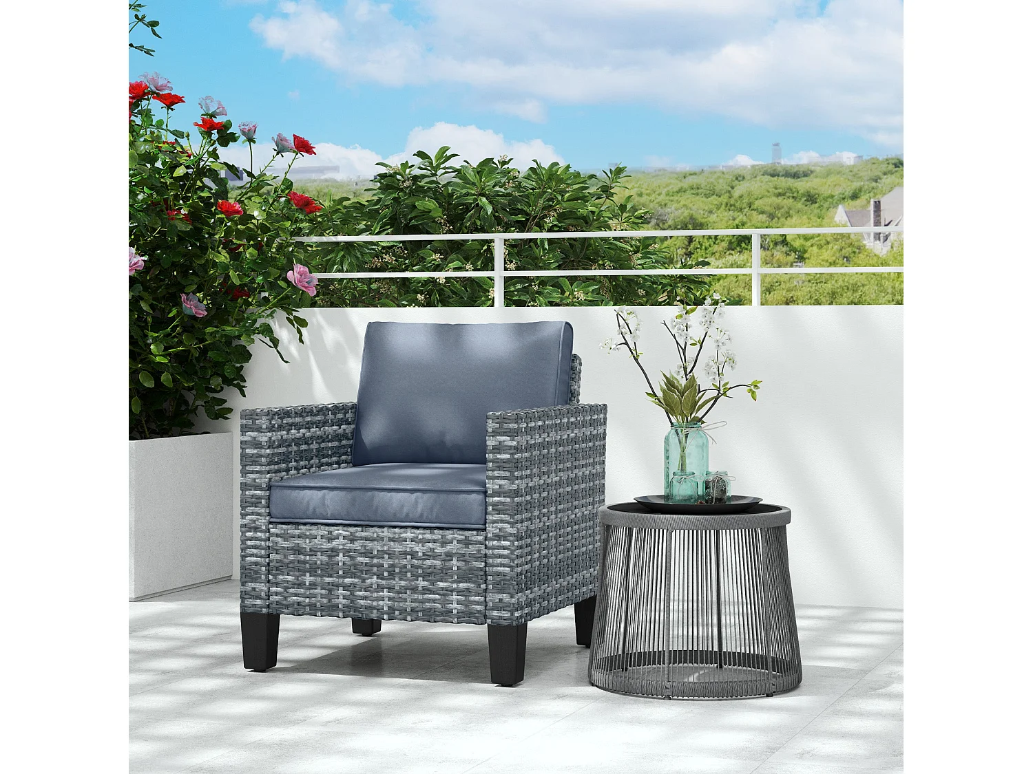 Resa Rattan Grey Single Outdoor Armchair with Removable Cushion