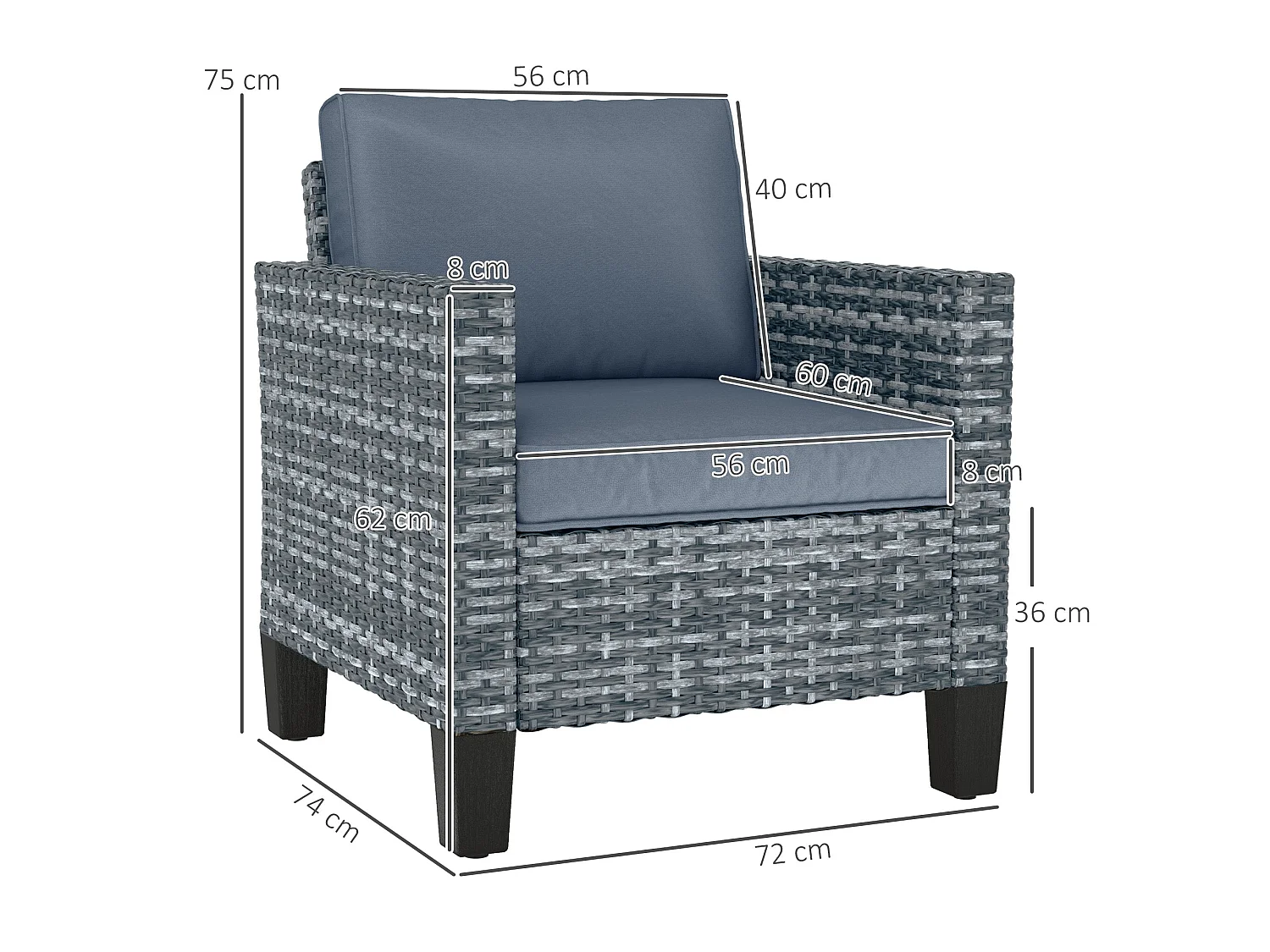 Resa Rattan Grey Single Outdoor Armchair with Removable Cushion
