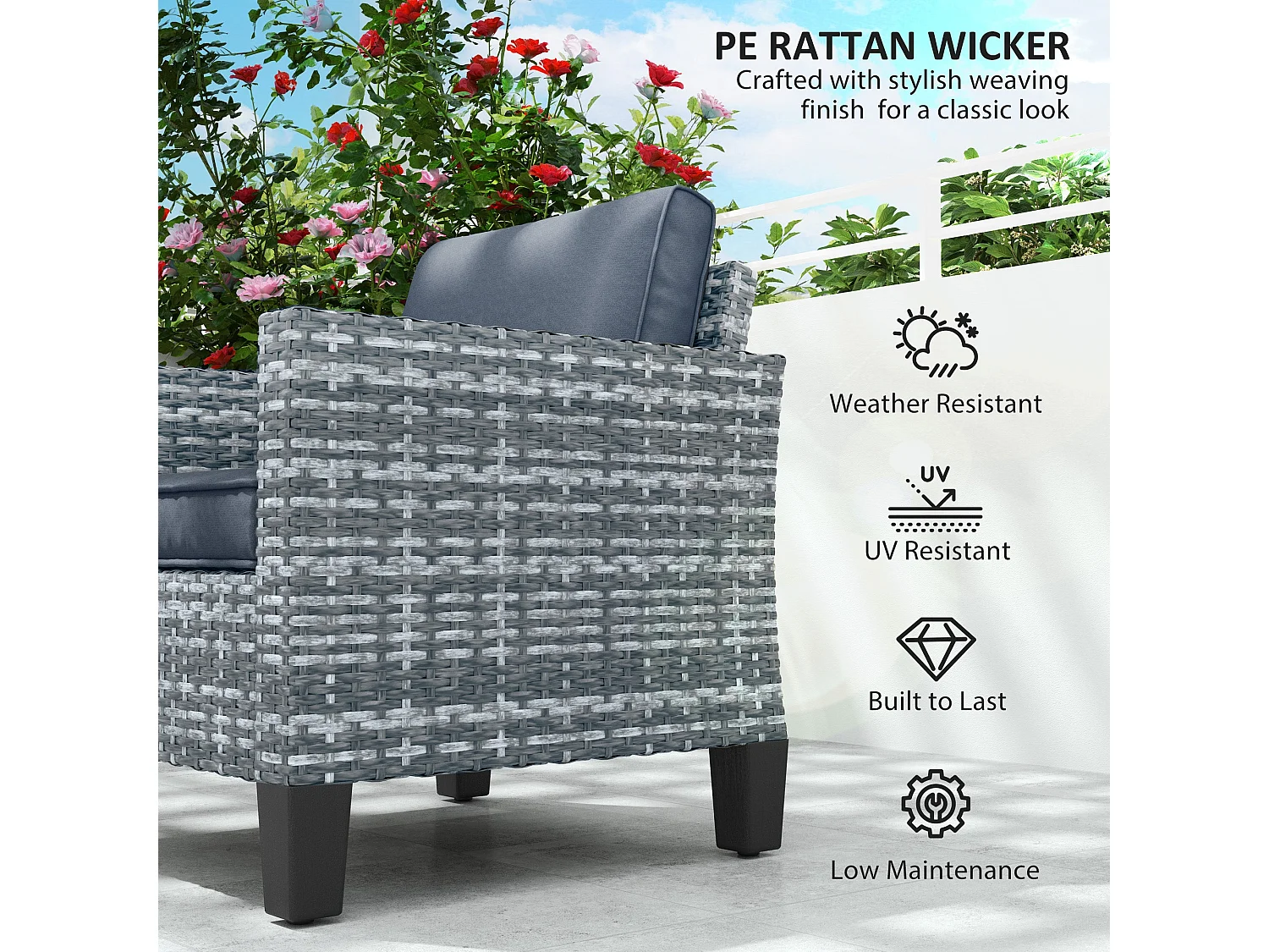Resa Rattan Grey Single Outdoor Armchair with Removable Cushion