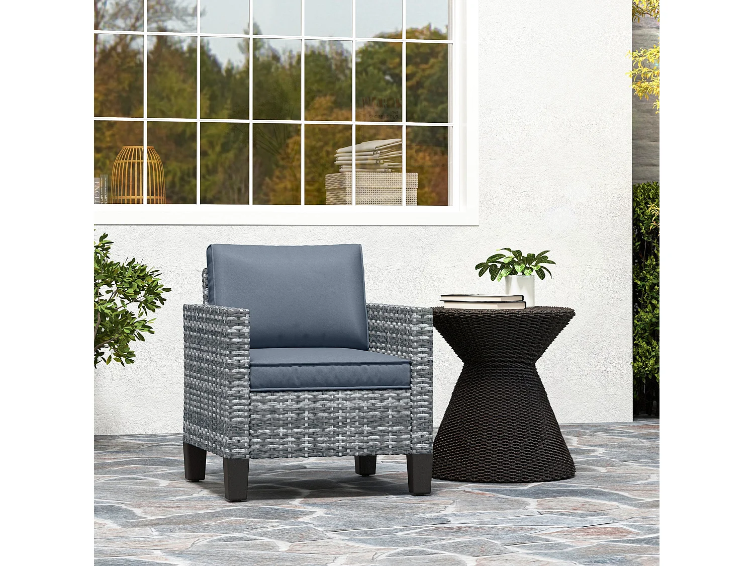 Resa Rattan Grey Single Outdoor Armchair with Removable Cushion