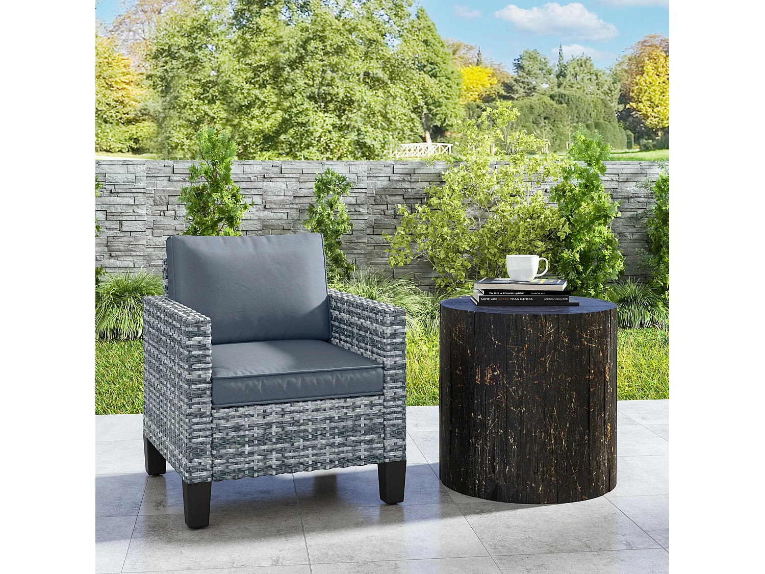 Resa Rattan Grey Single Outdoor Armchair with Removable Cushion