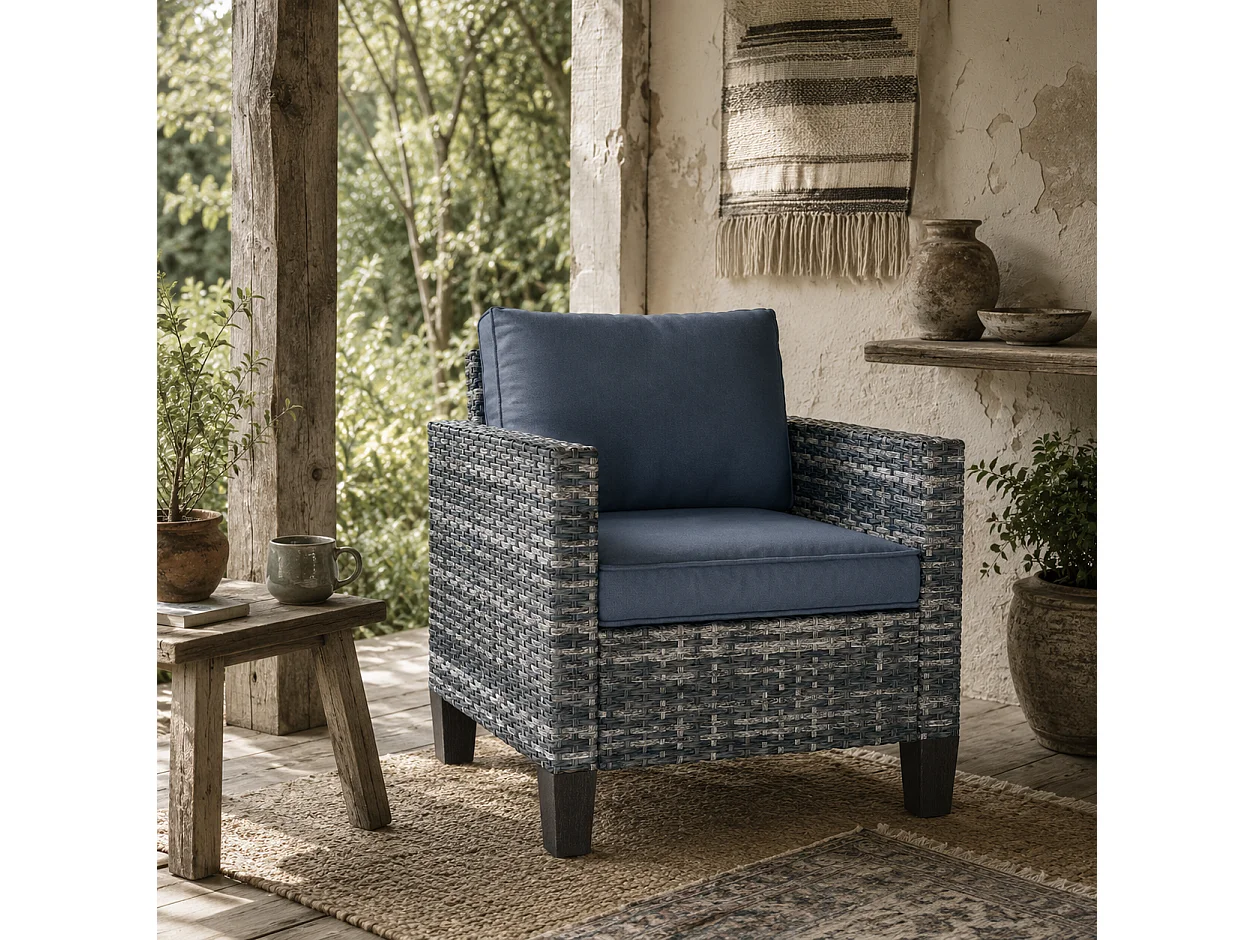 Resa Rattan Grey Single Outdoor Armchair with Removable Cushion