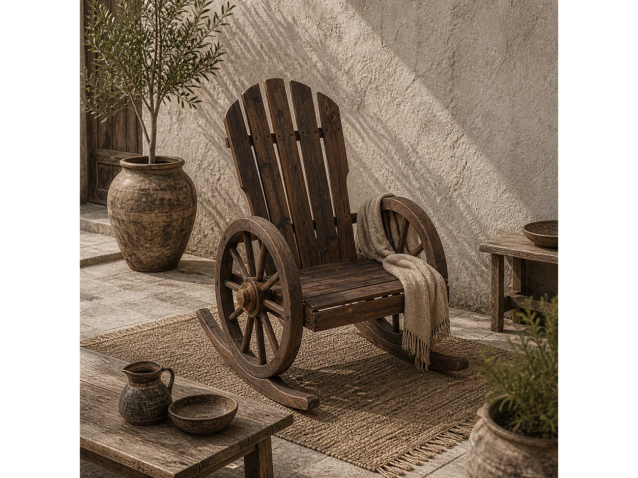 Elna Dark Favi Wood Adirondack Style Outdoor Rocking Armchair Carbonised Fir
